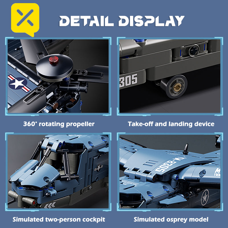 1486PCS "Osprey" fighter building blocks, unlock the new experience of creative assembly. Based on the V - 22 Osprey, the assembly process is full of fun with exquisite building blocks. Whether it is military fans or building block enthusiasts, can find f