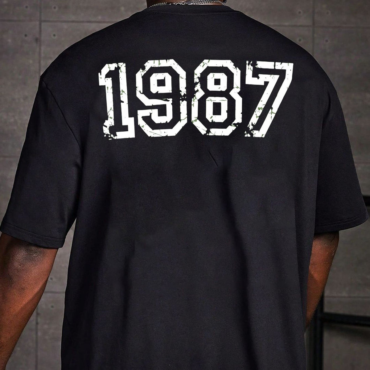 Vintage 1987 Print Short Sleeve T-Shirt for Men, Summer Casual Loose Fit Breathable Top with Retro Text Design, Trendy Streetwear for Daily Wear