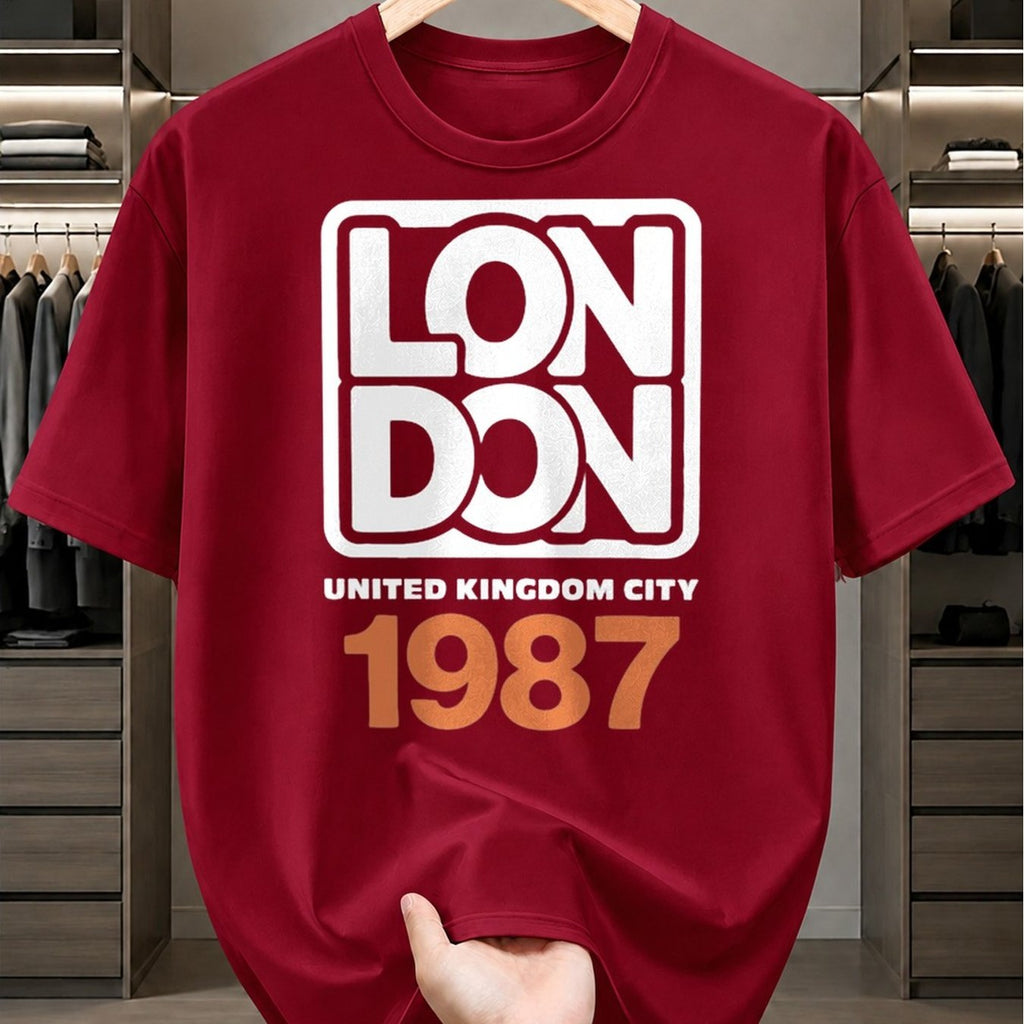 Everyday T-ShirtLondon 1987 UK City Tee Men Funny T Shirts Black Graphic Funny Dly and Weekend Wear Perfect for Summer Outdoor Activities and Leisure Wear Breathable Fabric Crew Neck Short Sleeves Suitable A