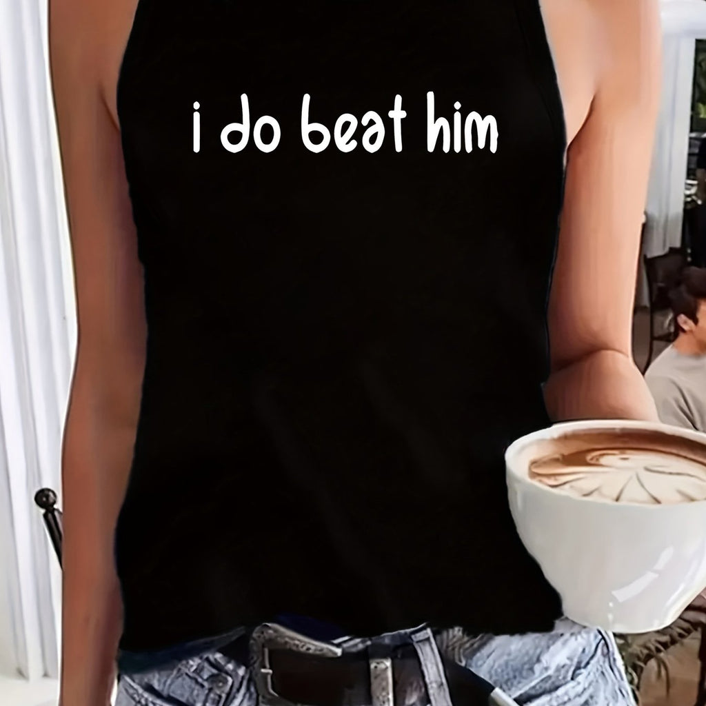 Women's Sleeveless Round-neck Tank Top, Summer Casual Top, Printed with the Words \