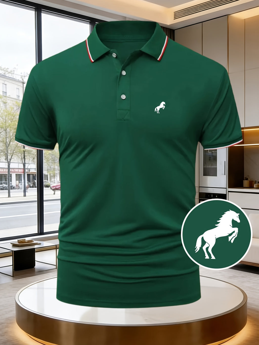 Z699-P132# Men'S Stylish And Luxurious Mature Print Polo Shirt Featuring a Easy Horse Animal Pattern. A Must-Have for Business Men in Summer, with a Collar Design Suitable for High-End Occasions. The Slim Fit Is Flattering, Breathable