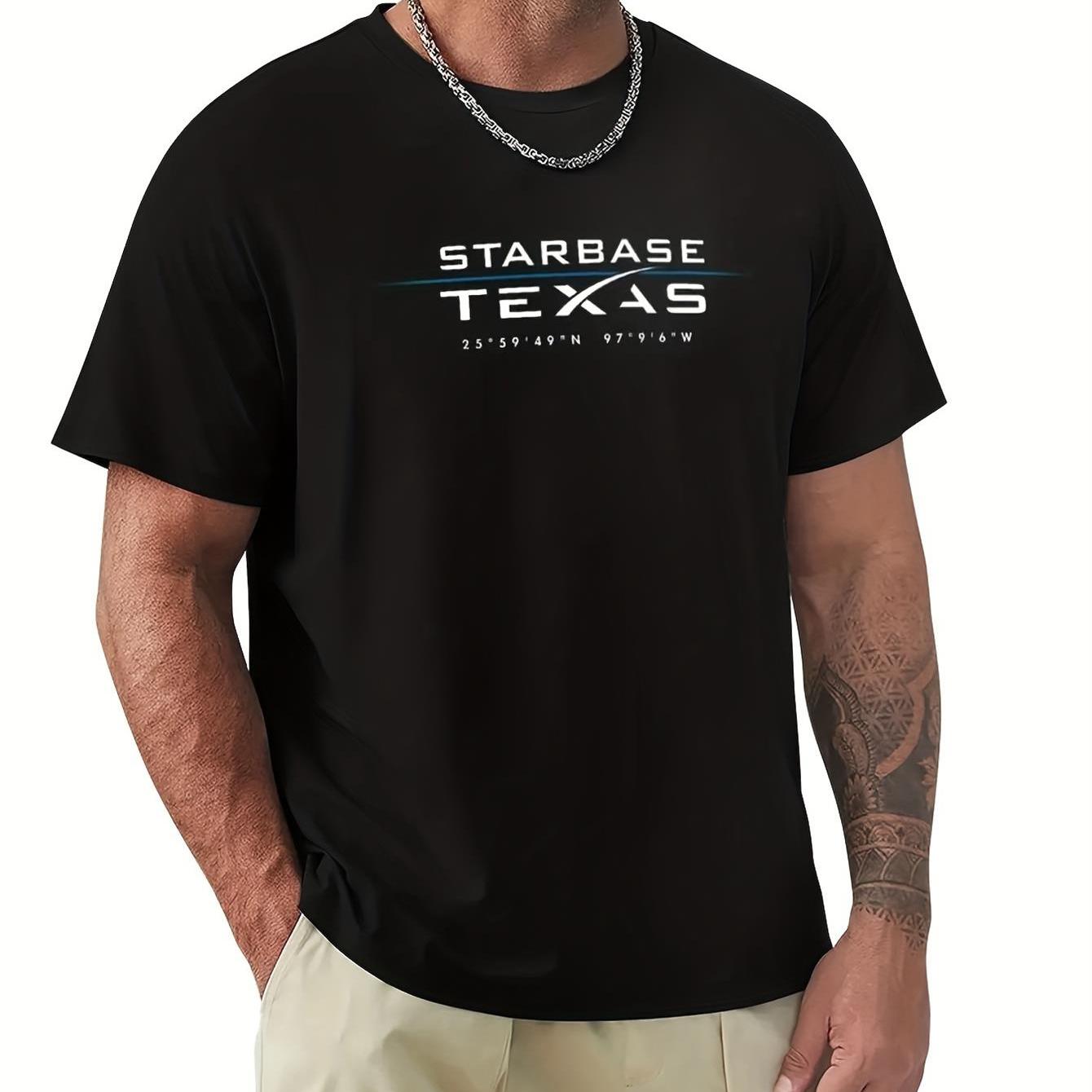 Interstellar Base Texas Spacex Men'S T-Shirt - Black Base with Blue And White Spacex Logo - Fitness, Casual Wear - Exclusive Spacex-Inspired Apparel for Space Exploration Enthusiasts, Fitness Clothing, Sporty Style, Comfortable Fit, Short Sleeve