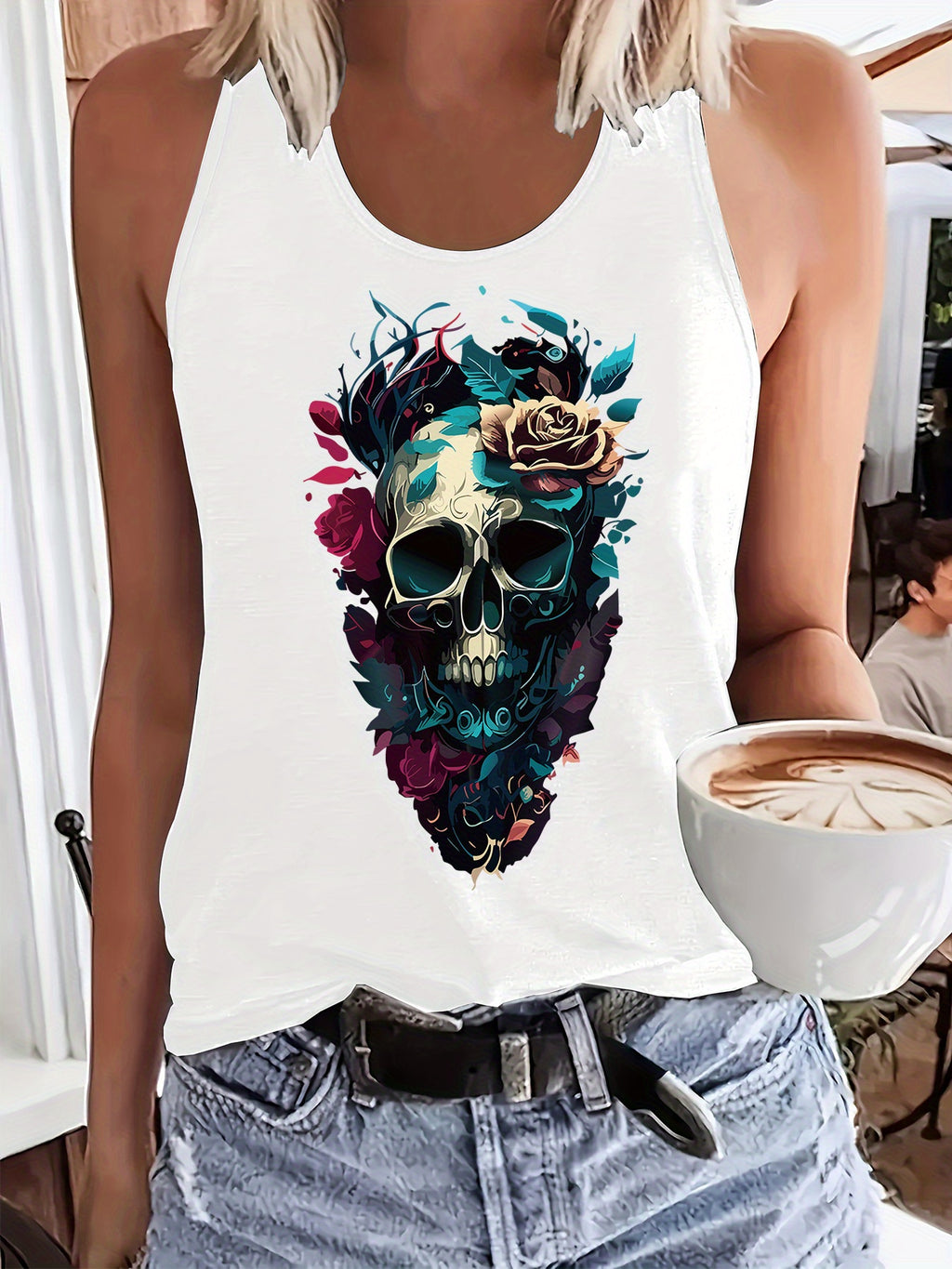 Women'S Fashion Tank Top with a Printed Design And Round Neck, Perfect for a Cool Spring And Summer