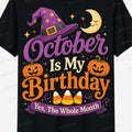 1pc Men's & October Is My Birthday Witch Hat Pumpkin Moon Candy Corn Graphic Short Sleeve T Shirt Halloween Birthday Casual Top
