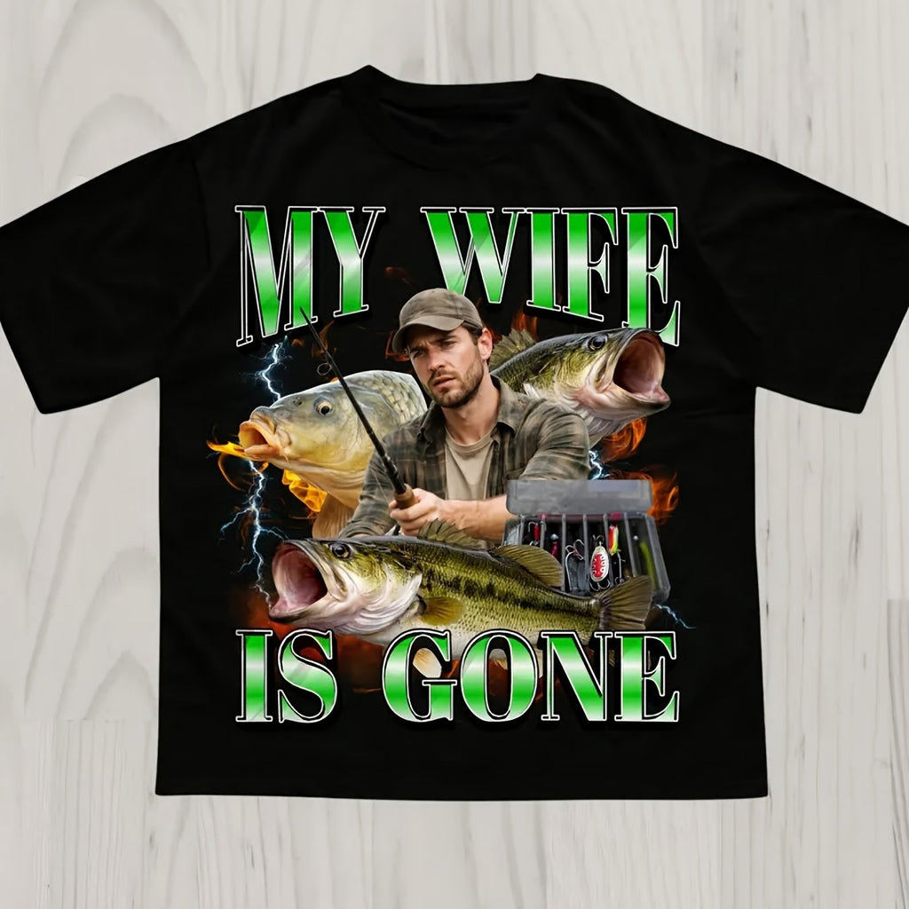 Men's & Women's My Wife Is Gone Meme, Bass Lovers, Master Baiter Unisex 100% T-Shirt, Soft, All Season Casual Streetwear Essential, All-Match All Season Style, Affordable Daily Wear & Perfect Christmas Gift for Fans And Friends - 220g