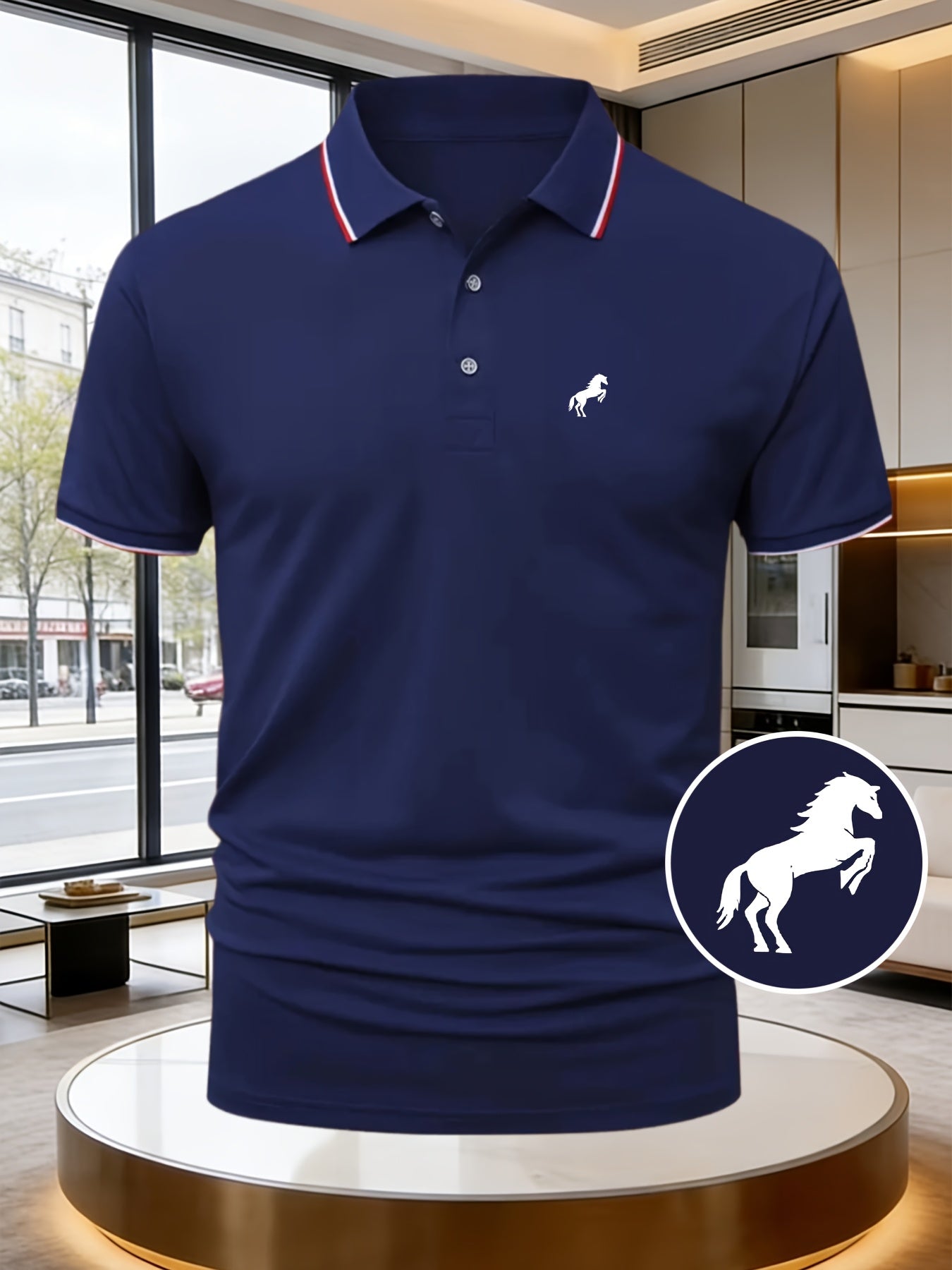 Z699-P132# Men'S Stylish And Luxurious Mature Print Polo Shirt Featuring a Easy Horse Animal Pattern. A Must-Have for Business Men in Summer, with a Collar Design Suitable for High-End Occasions. The Slim Fit Is Flattering, Breathable