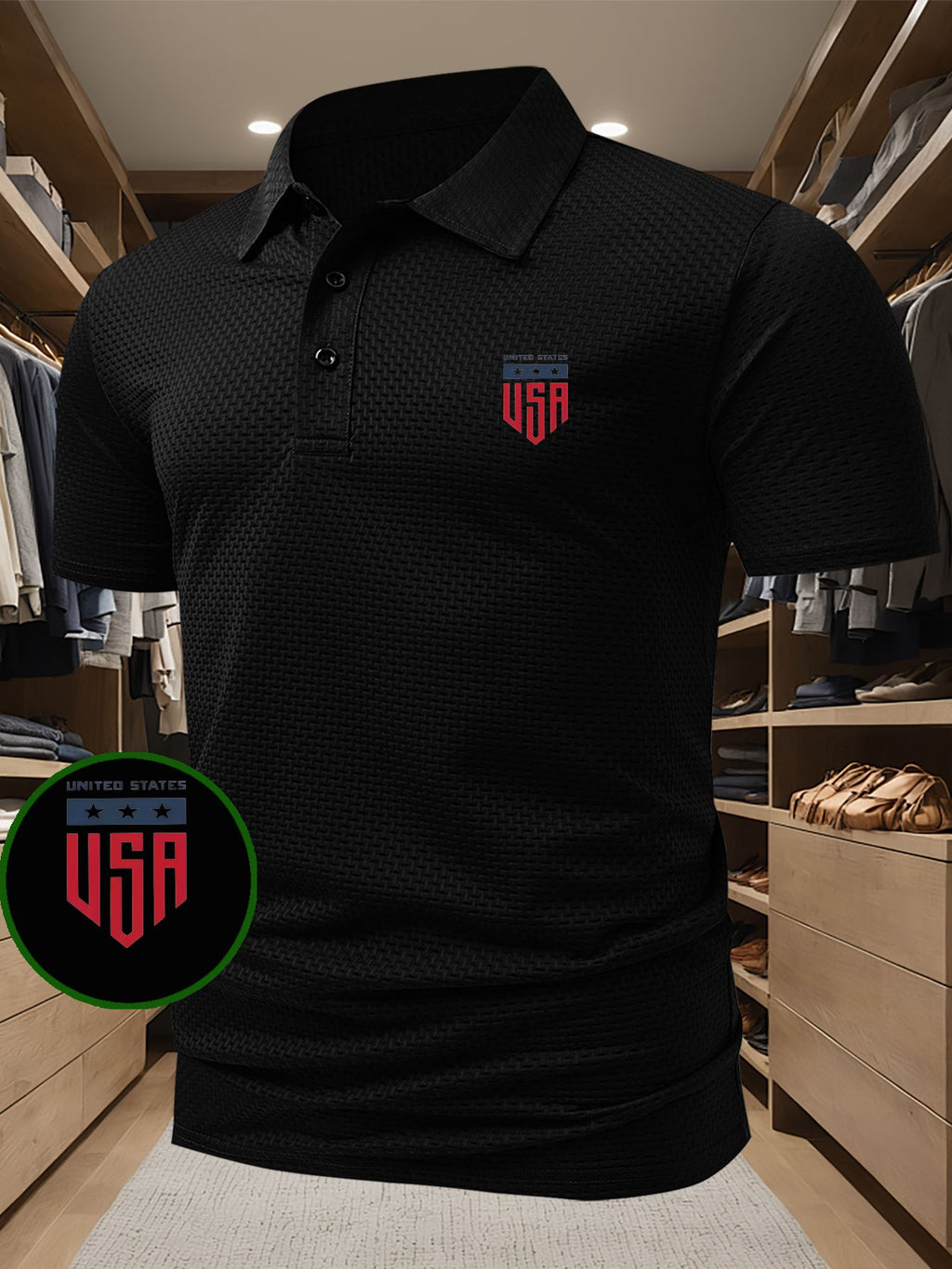 LIMITED STATES Letter Print Top, Men's Printed Polo Shirt, Short-Sleeve Lightweight Performance T-Shirt, Casual Sporty Style Stretchy Comfortable Golf Shirt, Versatile Men's Top