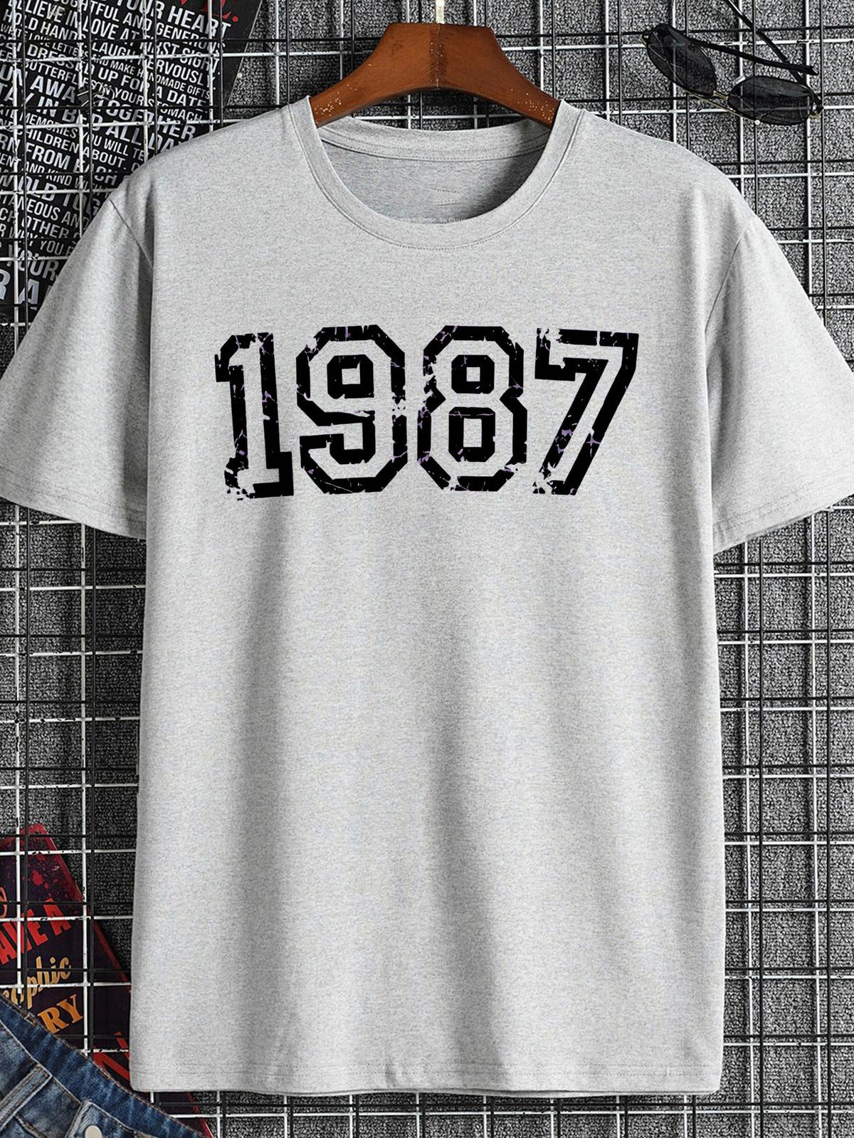 Vintage 1987 Print Short Sleeve T-Shirt for Men, Summer Casual Loose Fit Breathable Top with Retro Text Design, Trendy Streetwear for Daily Wear