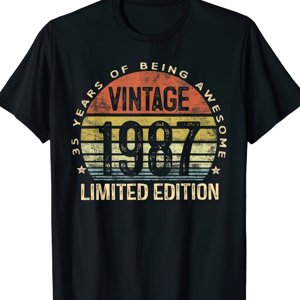 A Versatile Soft Short-Sleeve T-Shirt for Women Featuring a Retro 1987 Letter Graphic Print, Perfect for Summer Wear. This Printed T-Shirt Is Suitable for Spring And Summer, Machine Washable, Made of 95% And 5% Fabric, with a Regular Length