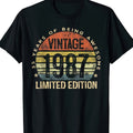 A Versatile Soft Short-Sleeve T-Shirt for Women Featuring a Retro 1987 Letter Graphic Print, Perfect for Summer Wear. This Printed T-Shirt Is Suitable for Spring And Summer, Machine Washable, Made of 95% And 5% Fabric, with a Regular Length