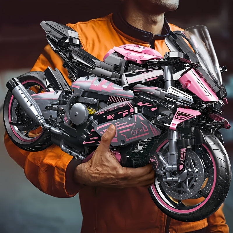 1:5 2060+pcs pink motorcycle building block assembly model, easy to assemble, suitable as a gift for birthdays, Christmas, Halloween, Thanksgiving, New Year, and parties