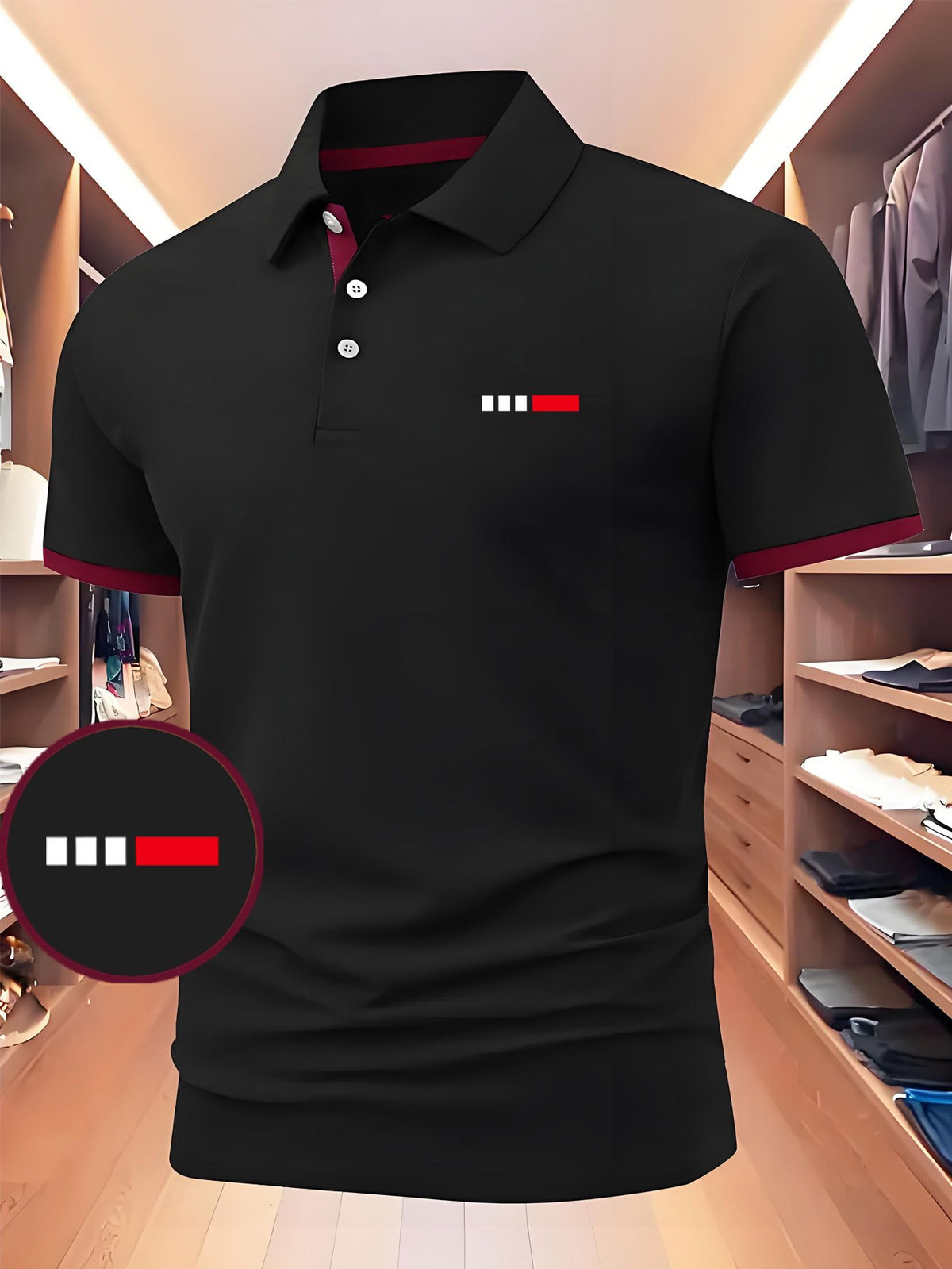 Fashionable Color-Block Geometric Print Business Shirt, Men's Short-Sleeve Casual Polo Shirt, Casual Men's Polo Shirt, Stylish Slightly Stretchy Comfortable Men's Top, Soft Polyester Fiber Fabric Sports Top, Available in Multiple Colors