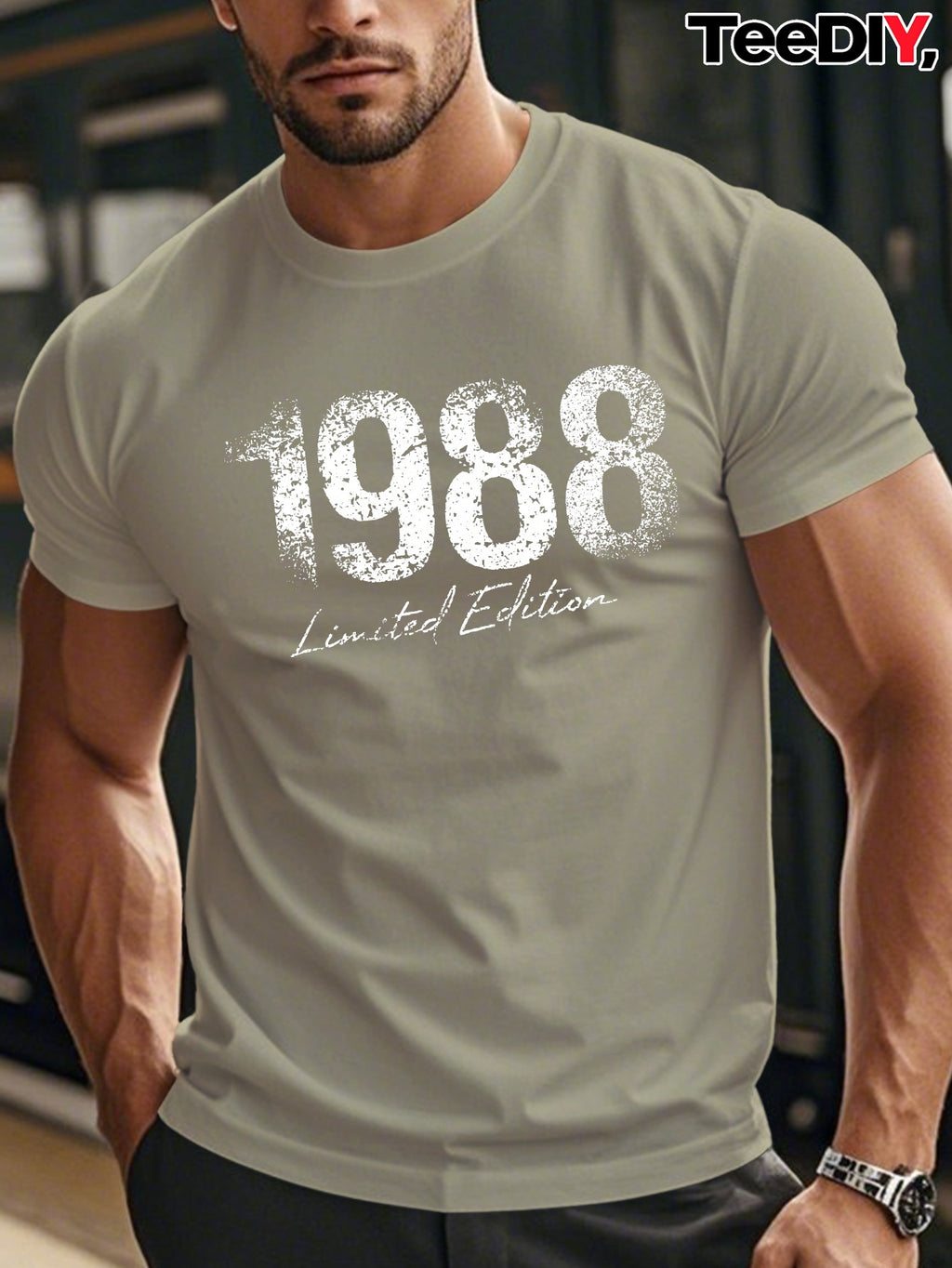 1988 Limited Edition Men's Short Sleeve T-Shirt - 1988 Print Round Neck Casual Summer Top, Limited Edition Numbered 1988 for Casual Attire & Special Events, Machine Washable Fit Male Apparel