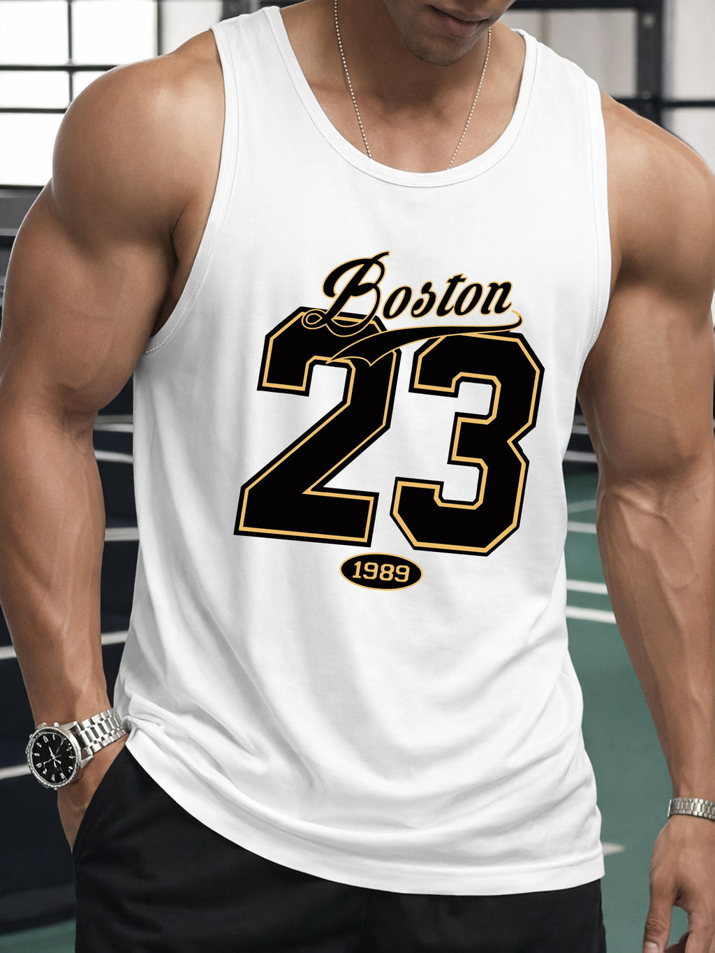 Men's Jersey, 1pc Men's Sports Vest, Boston 23 Printed Sports Vest, Regular-Fit Sleeveless Fitness Wear, Soft and Comfortable Fabric, Suitable for Gym Exercise, Outdoor Activities, and Daily Casual Wear, Father's Day Gift, Men's Gifts, Father's Day