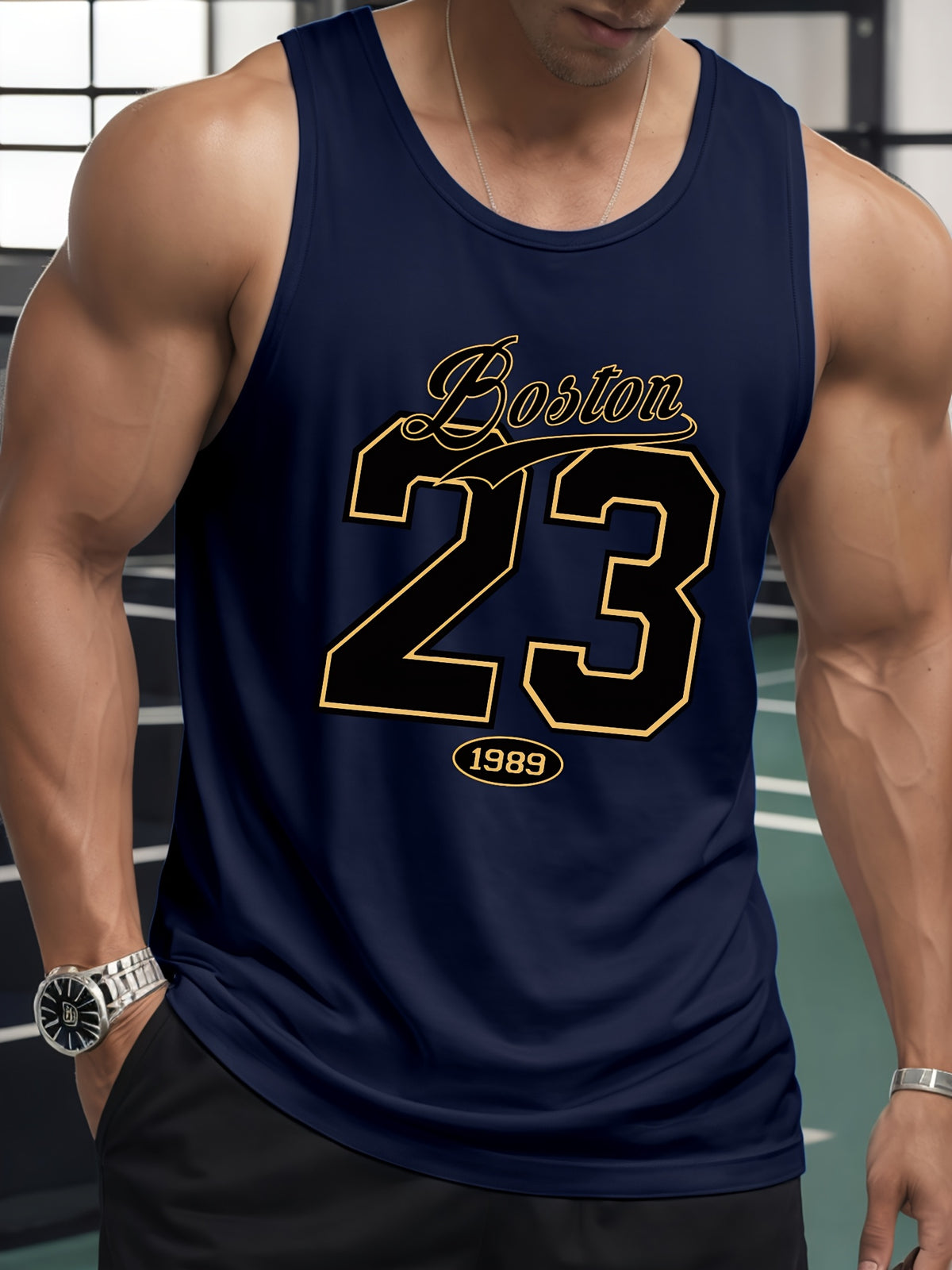 Men's Jersey, 1pc Men's Sports Vest, Boston 23 Printed Sports Vest, Regular-Fit Sleeveless Fitness Wear, Soft and Comfortable Fabric, Suitable for Gym Exercise, Outdoor Activities, and Daily Casual Wear, Father's Day Gift, Men's Gifts, Father's Day