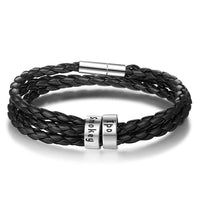 Mens Leather Braided Bracelet With 4 Custom Beads