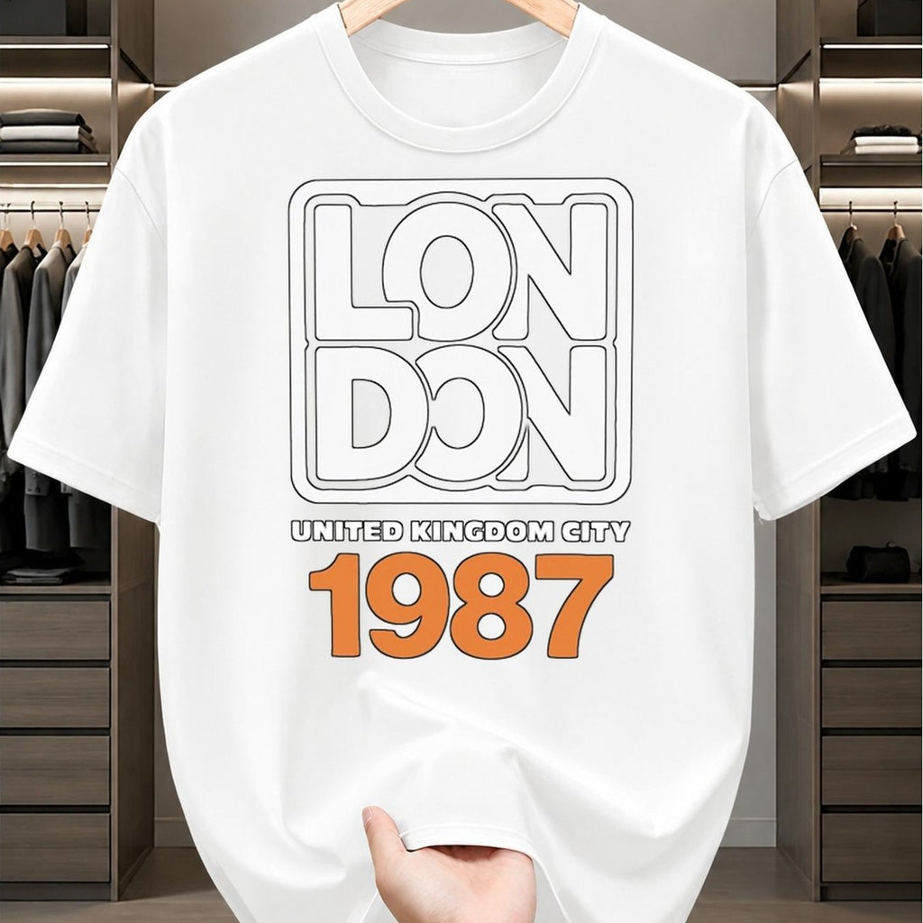 Everyday T-ShirtLondon 1987 UK City Tee Men Funny T Shirts Black Graphic Funny Dly and Weekend Wear Perfect for Summer Outdoor Activities and Leisure Wear Breathable Fabric Crew Neck Short Sleeves Suitable A