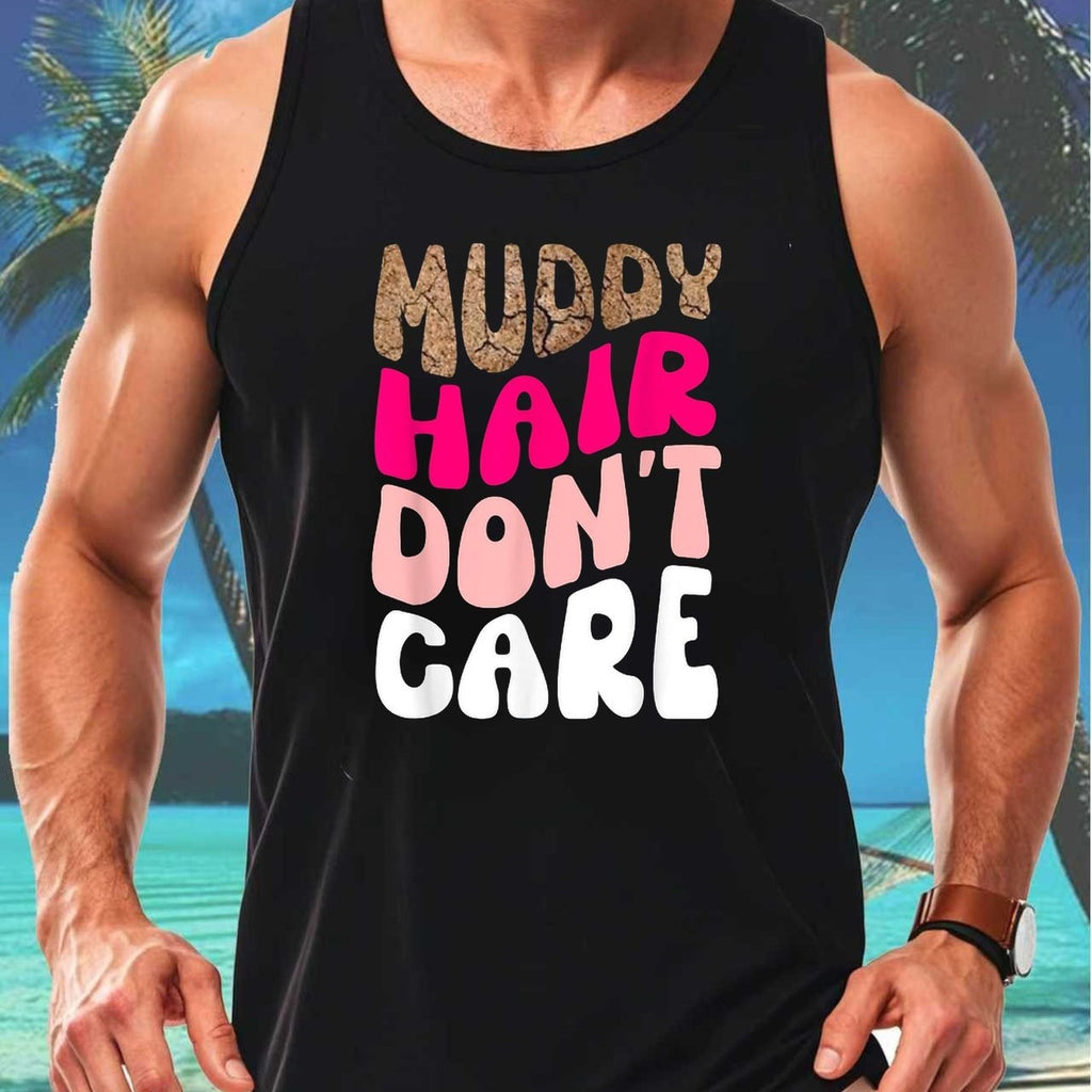 Casual Style Men's Vest Muddy Hair Don't Care Graphic Print Summer Outdoor Wear Gift for Him02