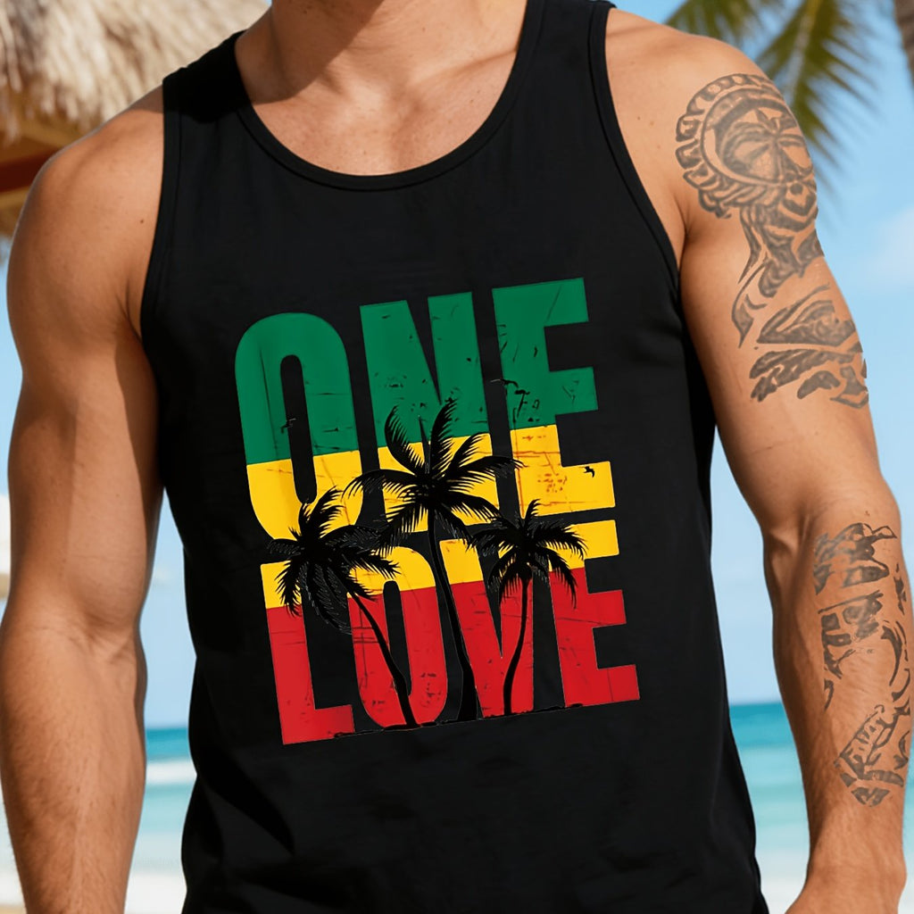 A Men'S Sleeveless Beach Print Round Neck Top, Suitable for Casual Vacations And Sports Workouts, Machine Washable