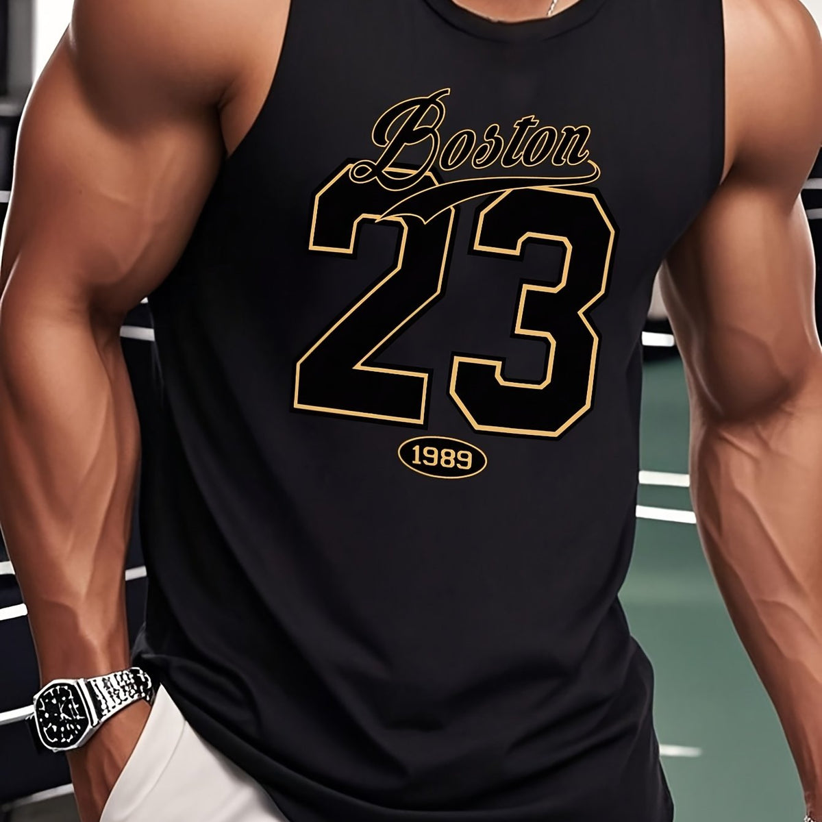 Men's Jersey, 1pc Men's Sports Vest, Boston 23 Printed Sports Vest, Regular-Fit Sleeveless Fitness Wear, Soft and Comfortable Fabric, Suitable for Gym Exercise, Outdoor Activities, and Daily Casual Wear, Father's Day Gift, Men's Gifts, Father's Day