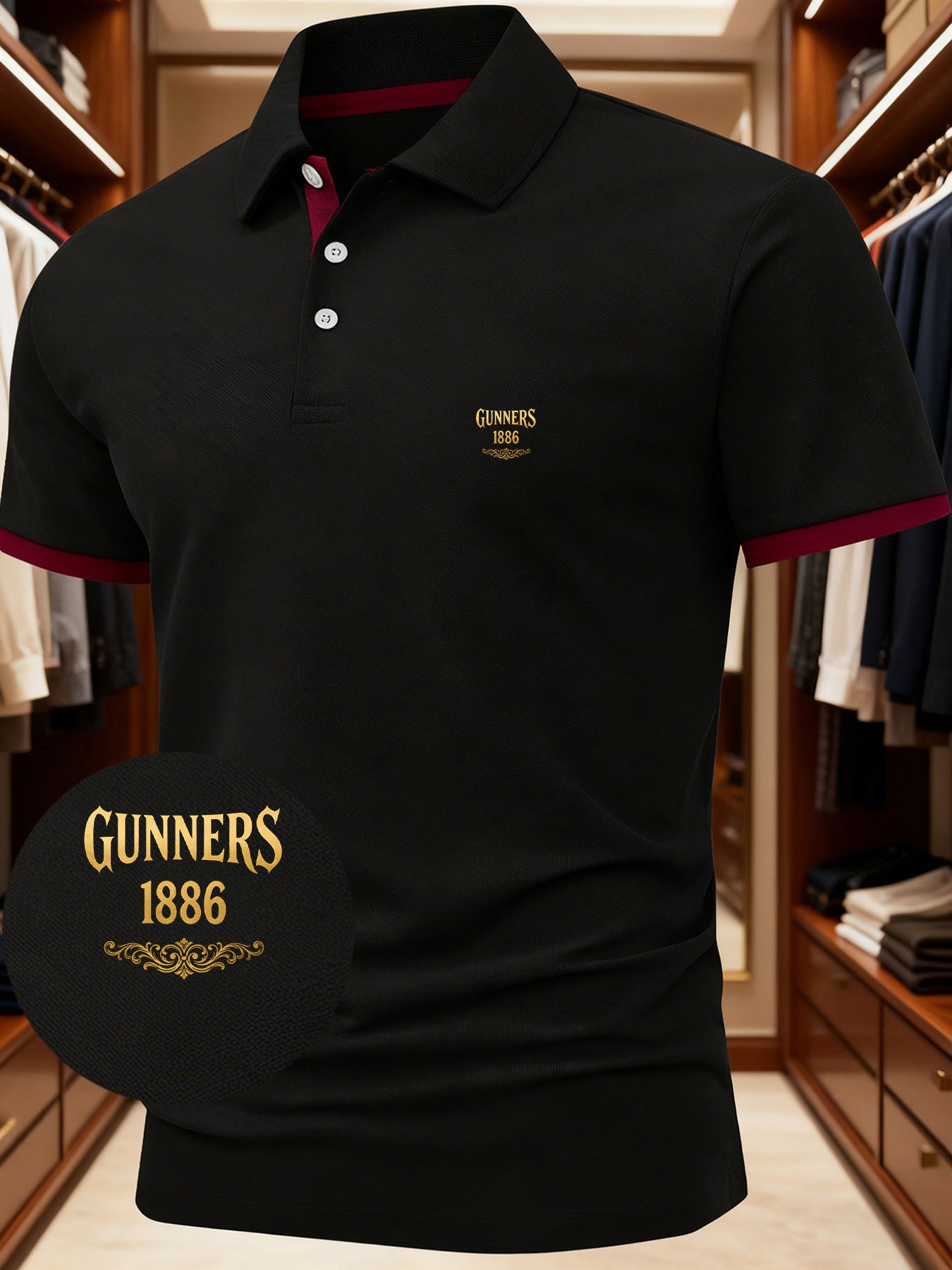 1pc Men'S Unique Creative GUNNERS 1886 English Letter Fashion Design Logo Pattern Print Short Sleeve Shirt, Suitable for All Seasons, Regular Fit Blending European And American Fashion, Showcasing Casual Simplicity