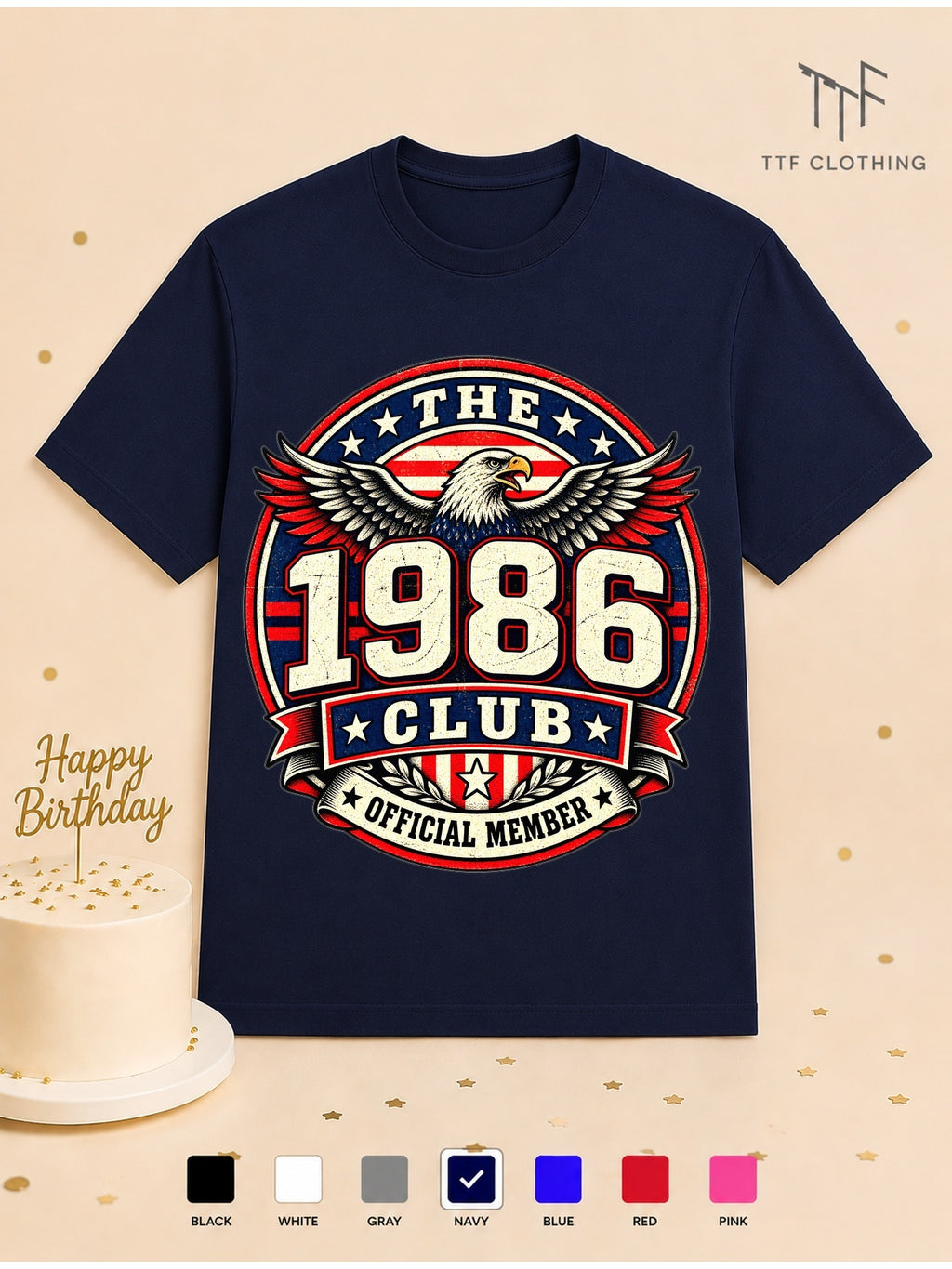 Unisex Birthday T-Shirt 1986 Club Official Member Vintage Birth Year Emblem Milestone Birthday Gift Celebration Party for Men Women Friends