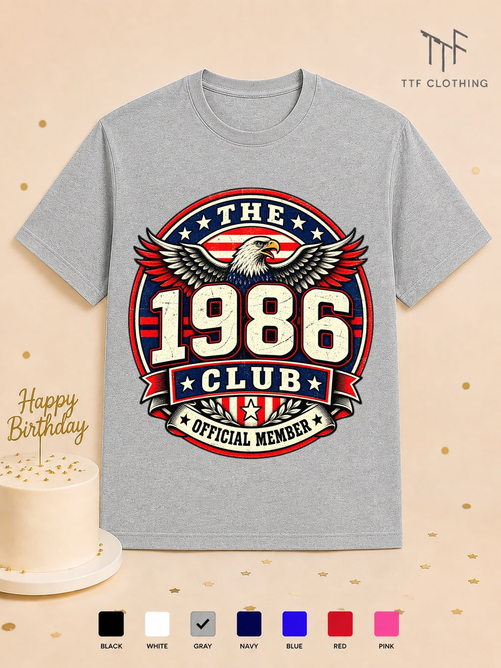 Unisex Birthday T-Shirt 1986 Club Official Member Vintage Birth Year Emblem Milestone Birthday Gift Celebration Party for Men Women Friends
