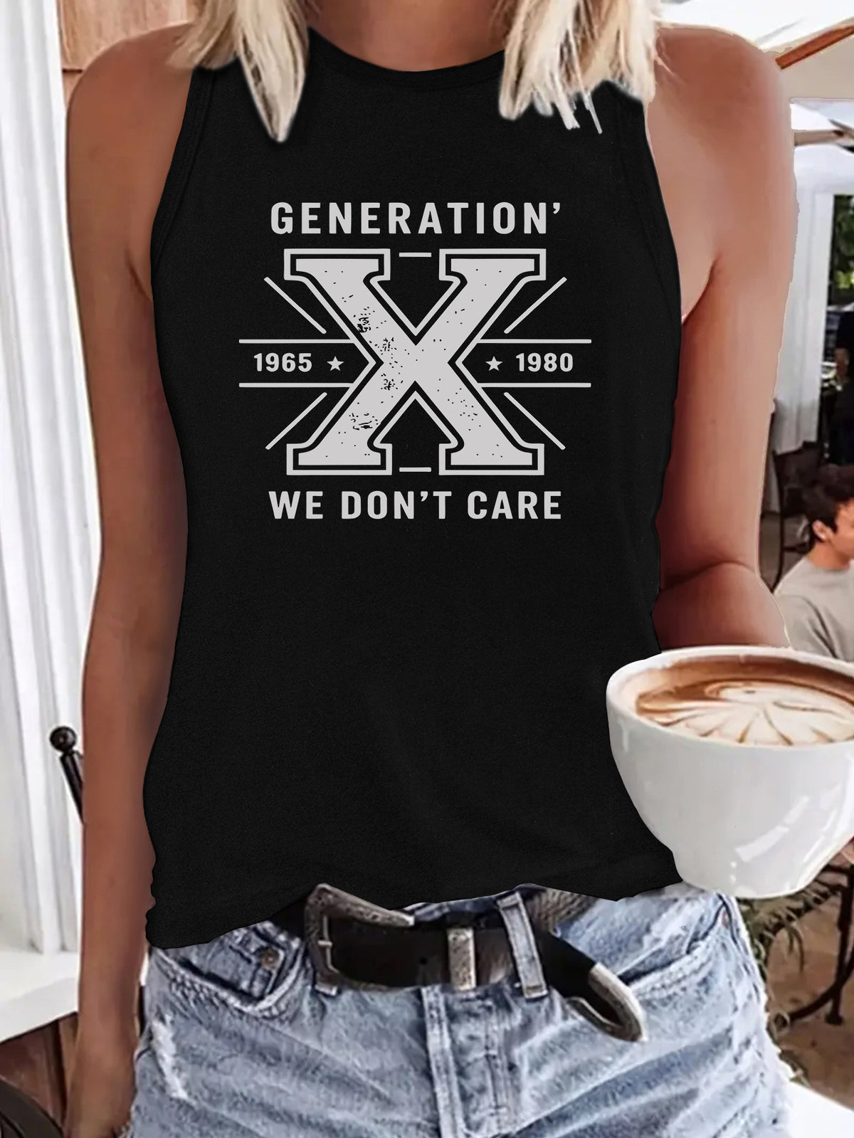 Women's Generation X 1965-1980 Graphic Tank Top, 180g 100% Cotton Sleeveless Vest, Soft Breathable Retro Printed Summer Top