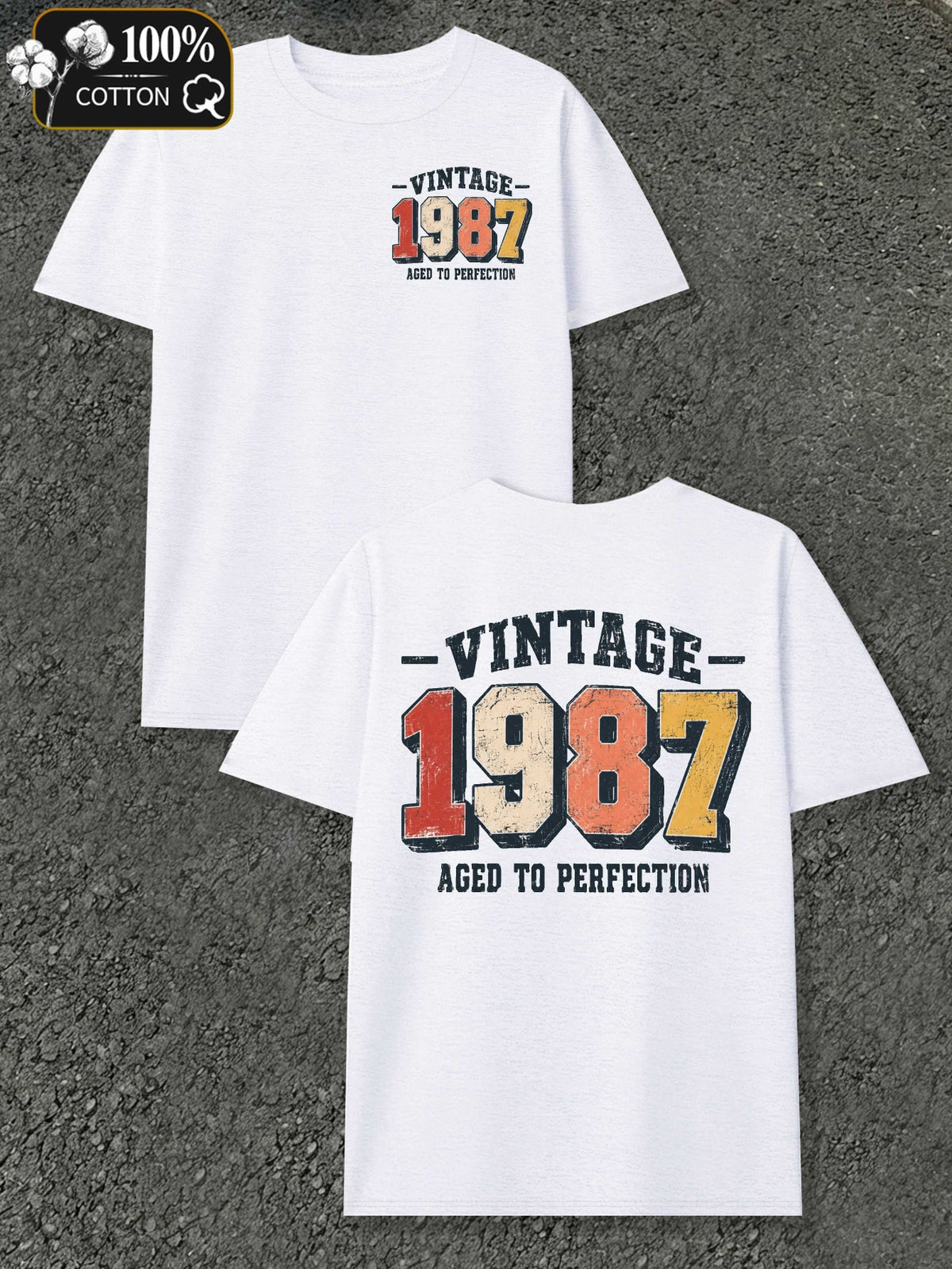Men's Vintage 1987 Retro T-Shirt - Aged Authentic with Original Markings, Round Neck Casual Fit Suitable for - Wear, Machine Washable Style for Everyday & Themed Events