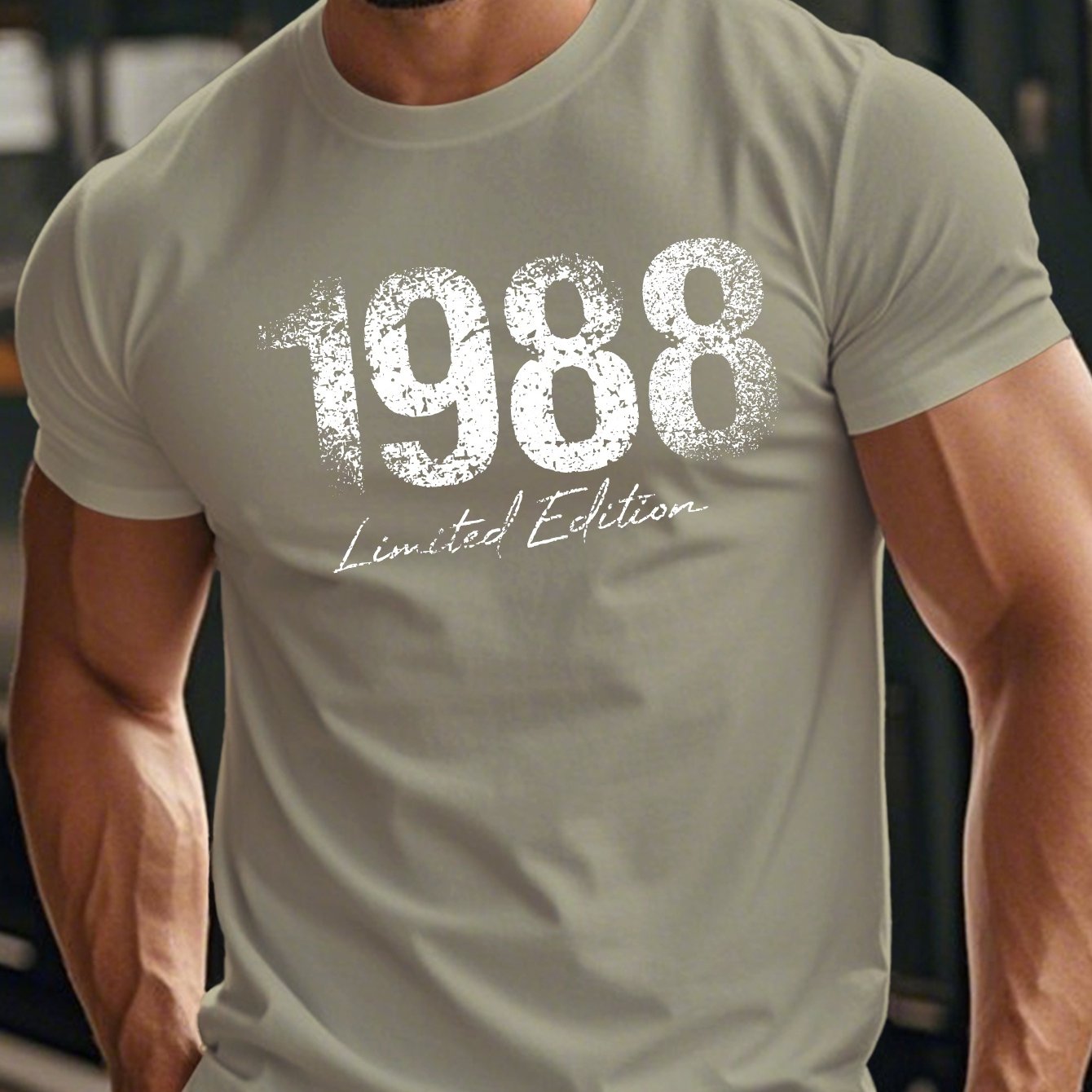 1988 Limited Edition Men's Short Sleeve T-Shirt - 1988 Print Round Neck Casual Summer Top, Limited Edition Numbered 1988 for Casual Attire & Special Events, Machine Washable Fit Male Apparel