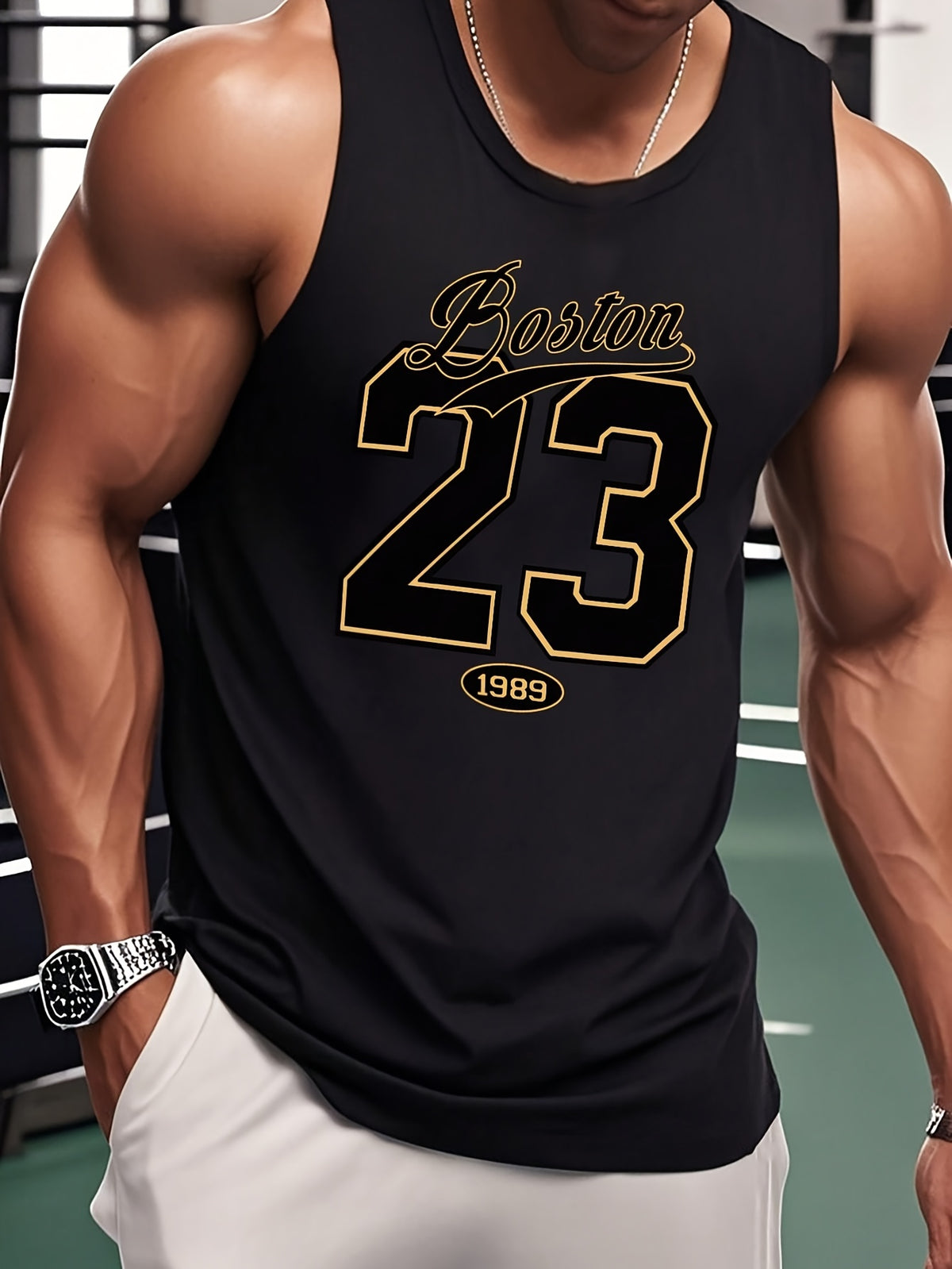 Men's Jersey, 1pc Men's Sports Vest, Boston 23 Printed Sports Vest, Regular-Fit Sleeveless Fitness Wear, Soft and Comfortable Fabric, Suitable for Gym Exercise, Outdoor Activities, and Daily Casual Wear, Father's Day Gift, Men's Gifts, Father's Day