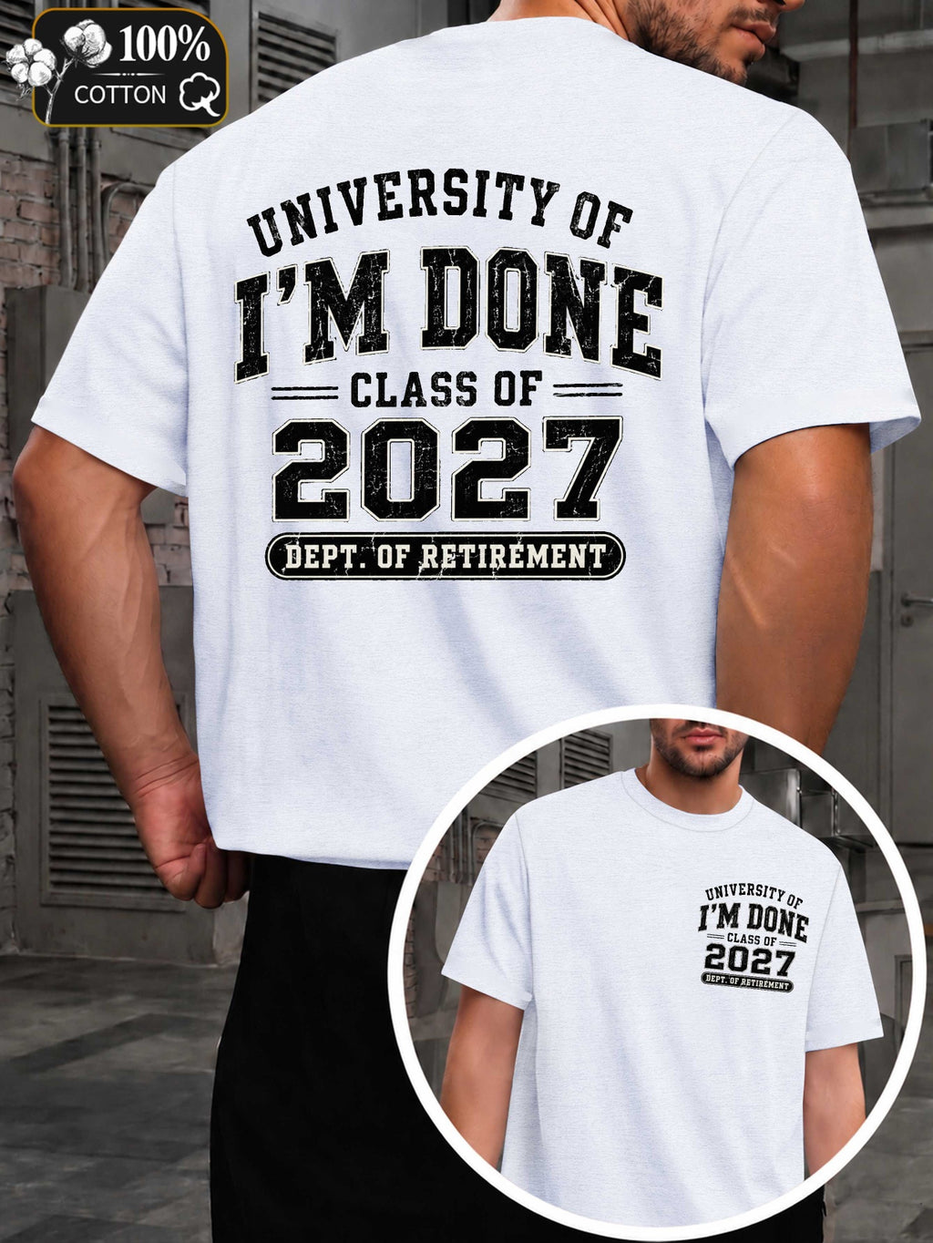 Men's Retirement Gift T-Shirt - Class Of Retirement with Diploma Print, Round Neck Casual Fit Suitable for Retirement Parties, Events & Daily Wear, Machine Washable Apparel