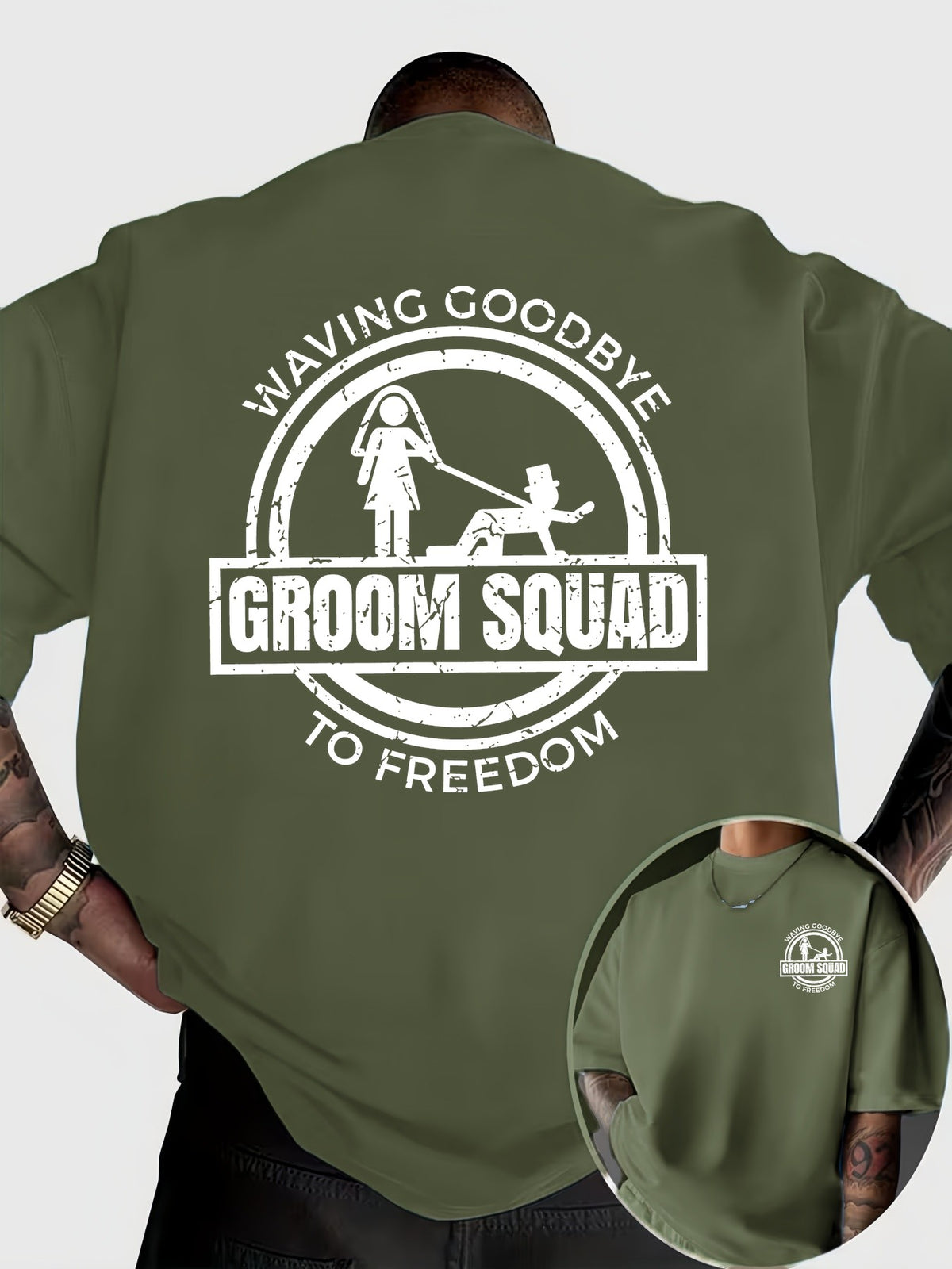 Fun and Quirky Groom's Party Farewell to Freedom Printed Short-Sleeve T-Shirt for Daily Gatherings and Parties