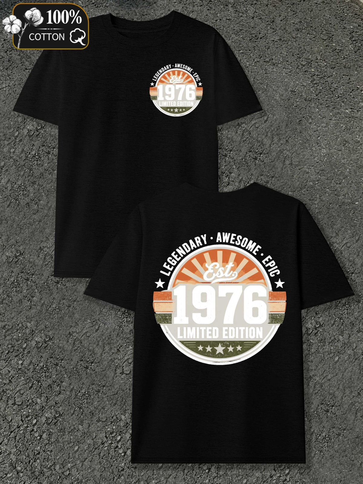 Men's Vintage 1976 Retro T-Shirt - Legendary Edition Round Neck Casual Tee with Iconic Markings, Suitable for - Wear, Machine Washable Fit for Everyday & Special Occasions