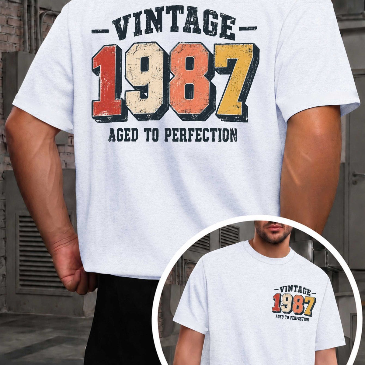 Men's Vintage 1987 Retro T-Shirt - Aged Authentic with Original Markings, Round Neck Casual Fit Suitable for - Wear, Machine Washable Style for Everyday & Themed Events