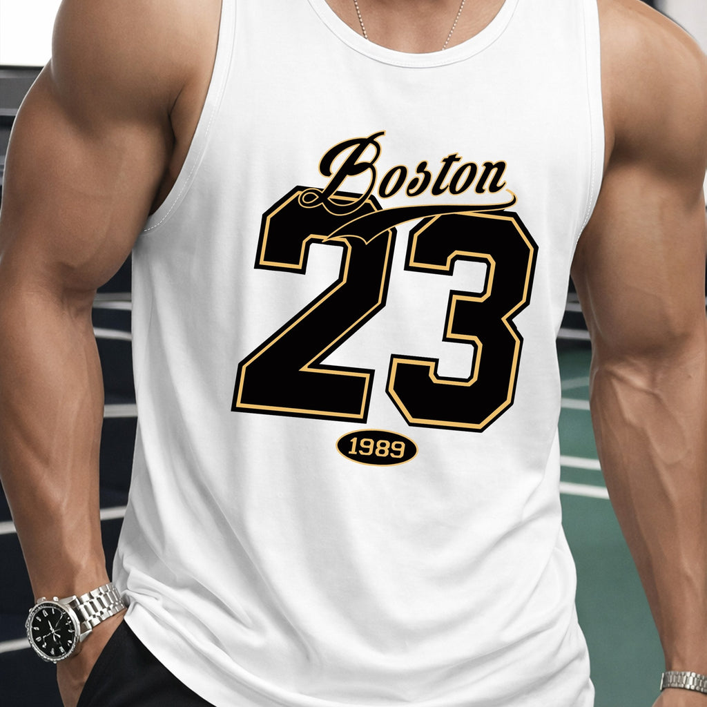 Men's Jersey, 1pc Men's Sports Vest, Boston 23 Printed Sports Vest, Regular-Fit Sleeveless Fitness Wear, Soft and Comfortable Fabric, Suitable for Gym Exercise, Outdoor Activities, and Daily Casual Wear, Father's Day Gift, Men's Gifts, Father's Day