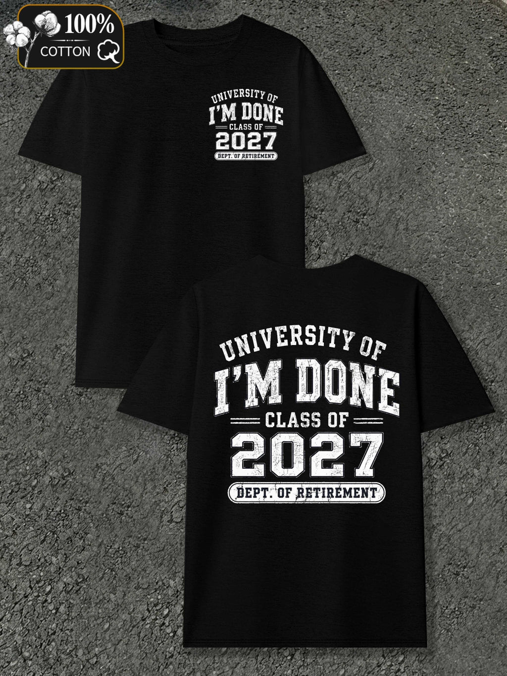 Men's Retirement Gift T-Shirt - Class Of Retirement with Diploma Print, Round Neck Casual Fit Suitable for Retirement Parties, Events & Daily Wear, Machine Washable Apparel