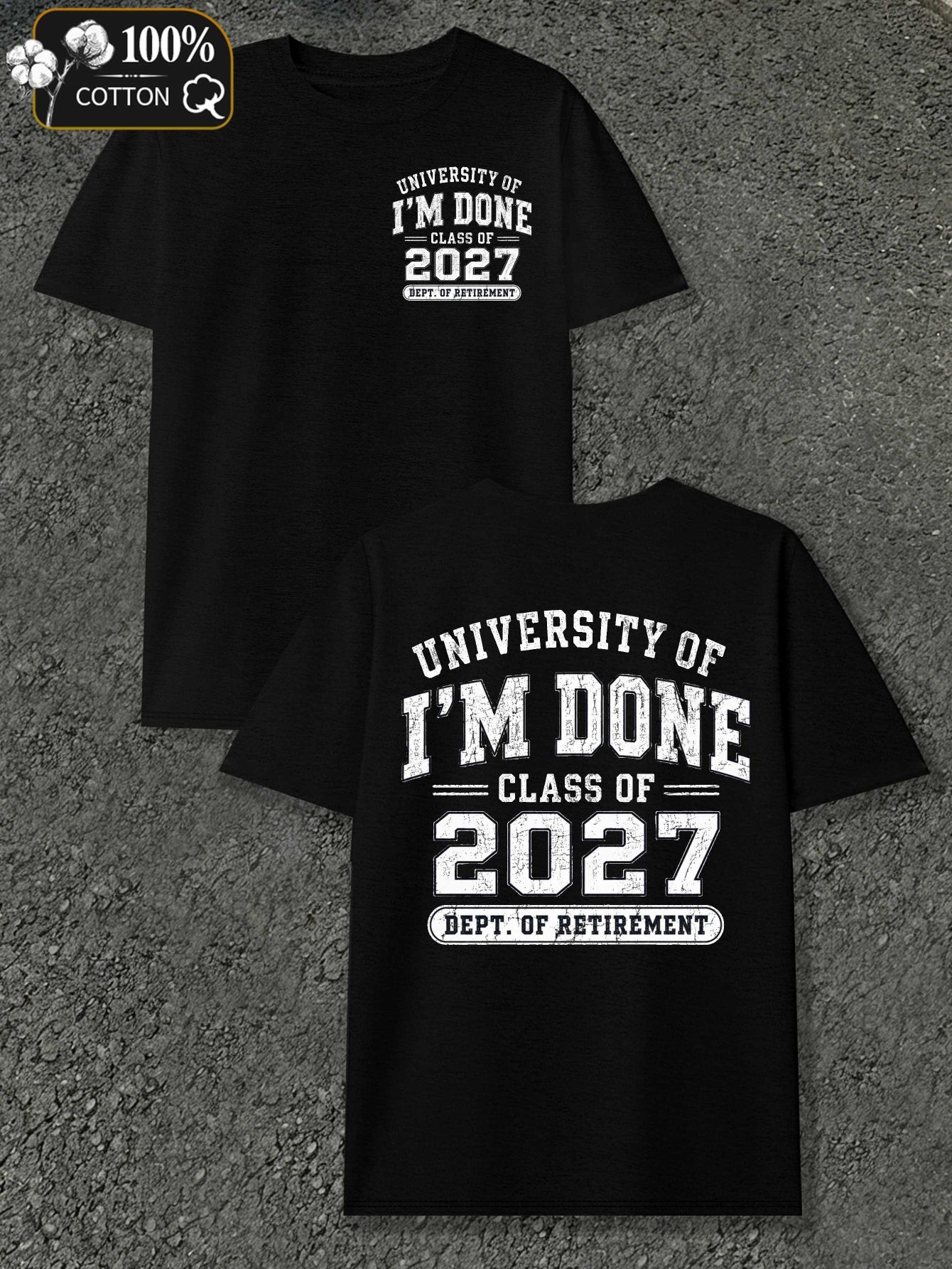 Men's Retirement Gift T-Shirt - Class Of Retirement with Diploma Print, Round Neck Casual Fit Suitable for Retirement Parties, Events & Daily Wear, Machine Washable Apparel