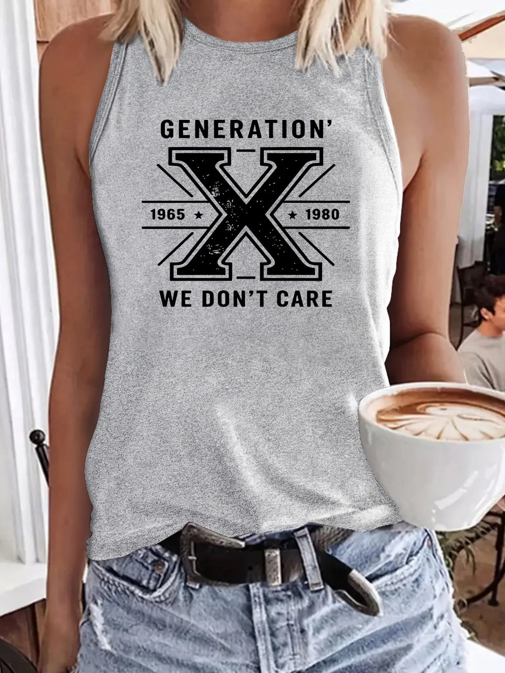 Women's Generation X 1965-1980 Graphic Tank Top, 180g 100% Cotton Sleeveless Vest, Soft Breathable Retro Printed Summer Top