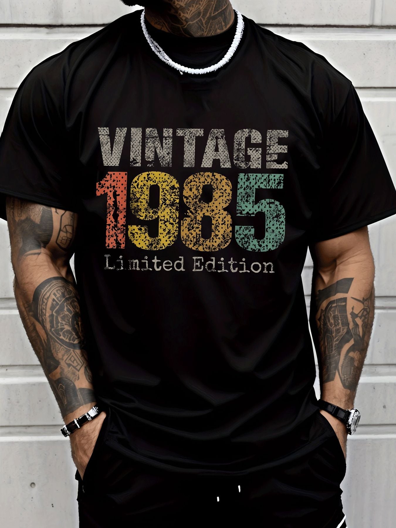 Men'S T-Shirt Vintage 1985 Limited Edition Colorful Retro Text Print Casual Street Style Men'S Fashion for Adults Men Casual Wear Daily Outfit