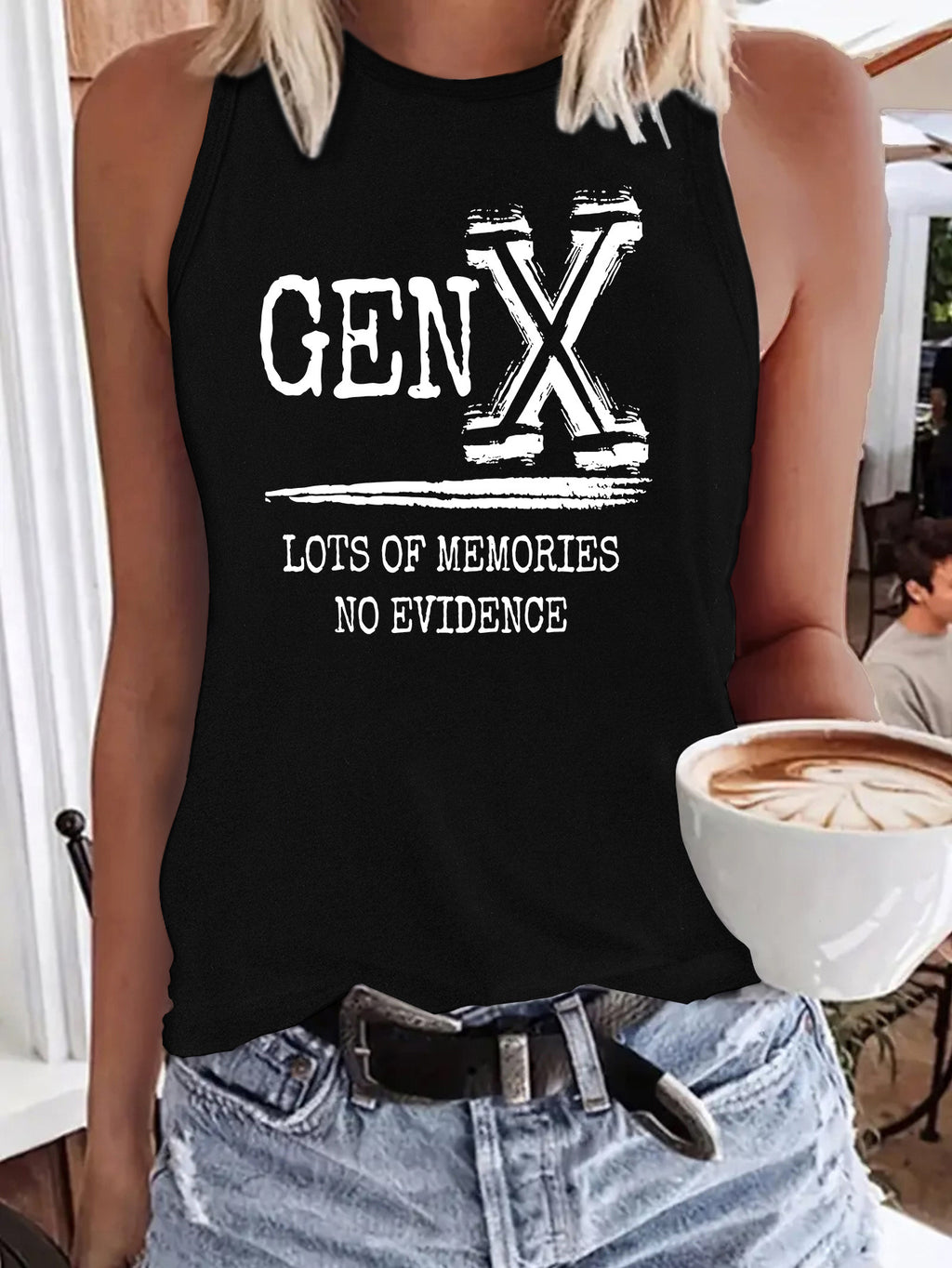 Gen X In My Defense You Left Letter Slogan Print Women' S Fashion Tank Top- Casual Sleeveless Crew Neck with Applique Detail, Perfect for Summer