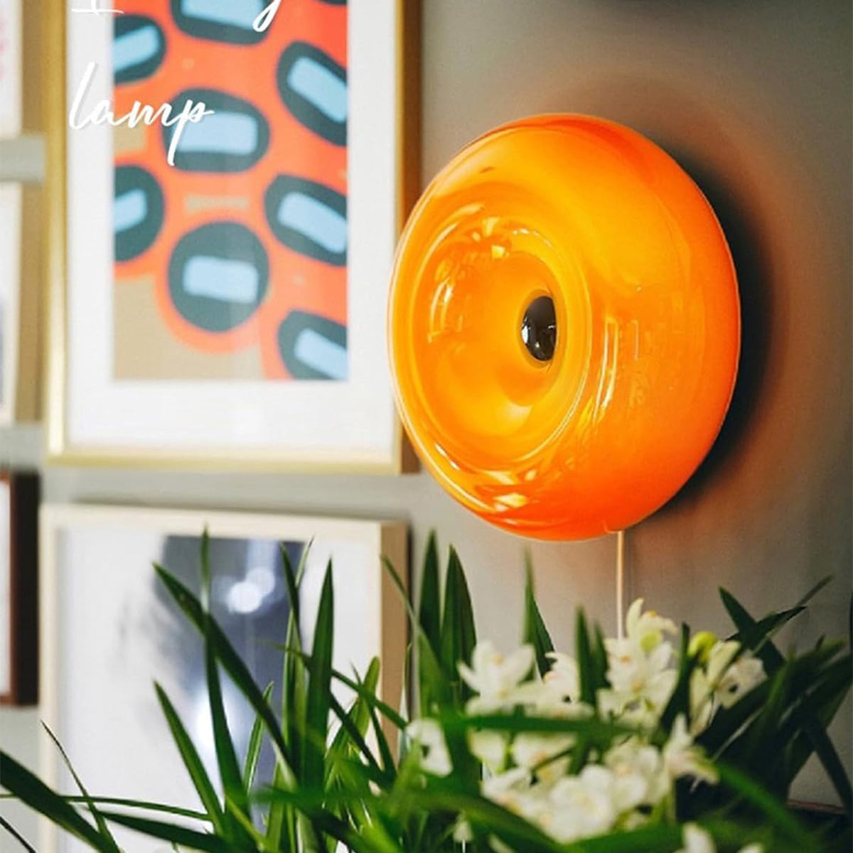 Orange Donut Lamp LED Round Dount Table Lamp or Wall Lamp with Plug In Mushroom Glass Nightlight for Bedsided Bedroom Wall Art Deco