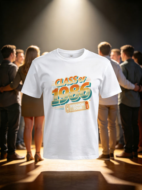 Class of 1986 T-Shirt, Reunion Tour Retro Concert Ticket Tee, Vintage High School Reunion Shirt for Gen X, 1986 Graduation Nostalgic Group Apparel for Seniors