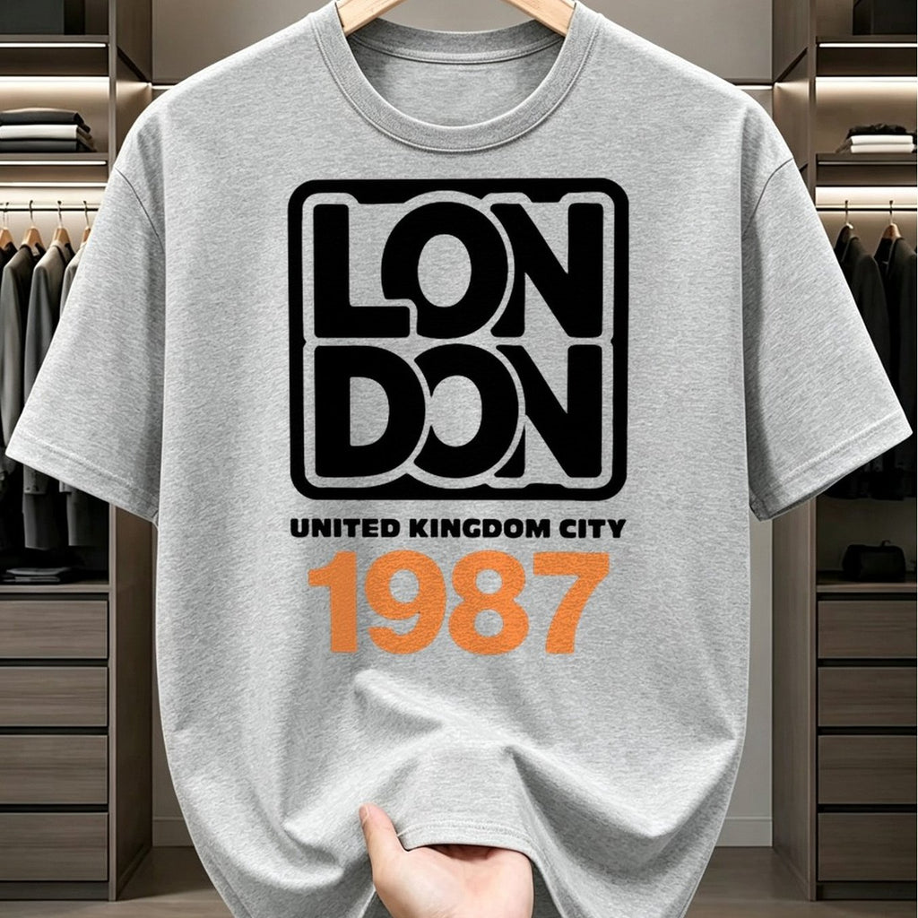 Everyday T-ShirtLondon 1987 UK City Tee Men Funny T Shirts Black Graphic Funny Dly and Weekend Wear Perfect for Summer Outdoor Activities and Leisure Wear Breathable Fabric Crew Neck Short Sleeves Suitable A