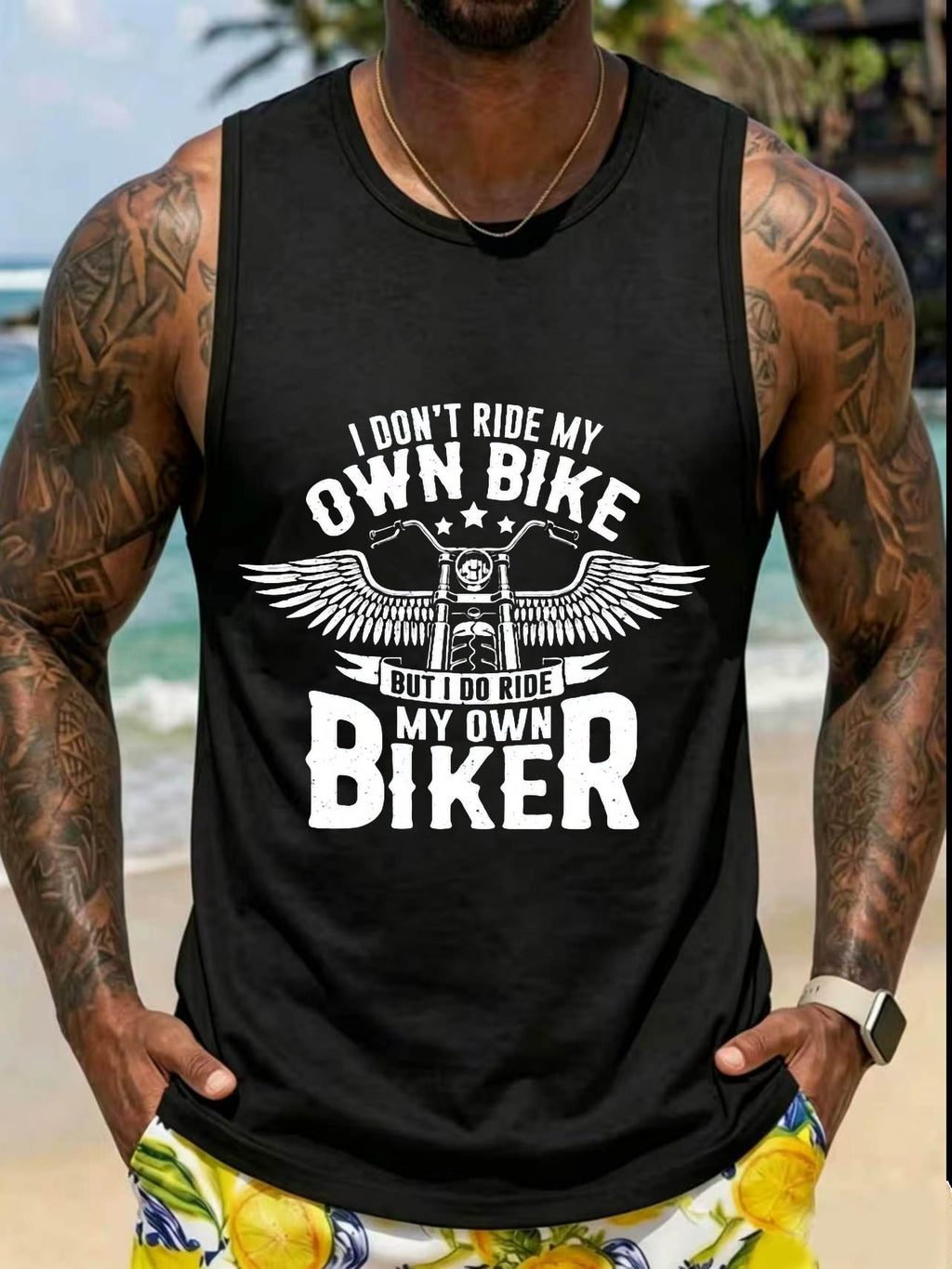 Gym Workout Fitness Casual Summer WearI DON'T RIDE MY OWN BIKE BUT I DO RIDE MY OWN BIKER with Winged Motorcycle Design01.Beach Vacation Summer Holiday Leisure
