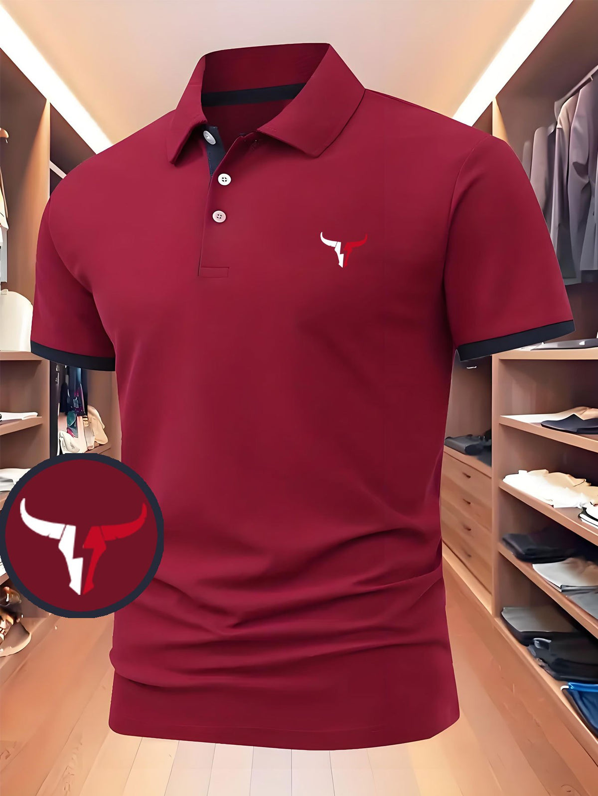 Summer Men'S Breathable Casual Polo Shirt with a Bull Head Color-Block Pattern Print. Suitable for Business Casual Golf Wear, This Collared Polo Shirt Is Versatile for Various Occasions, Made from Soft Fabric And Available in Multiple Colors