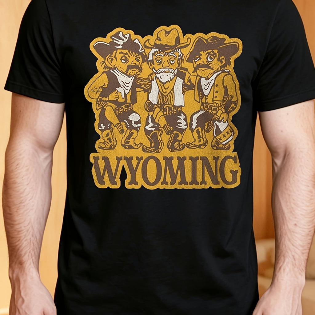 Men'S And Women'S Western Style Three Cartoon Cowboys Wyoming Unisex 100% T-Shirt, Soft, All Season Casual Streetwear Essential, All-Match All Season Style, Affordable Daily Wear And Perfect Christmas Gift for Fans And Friends - 220G