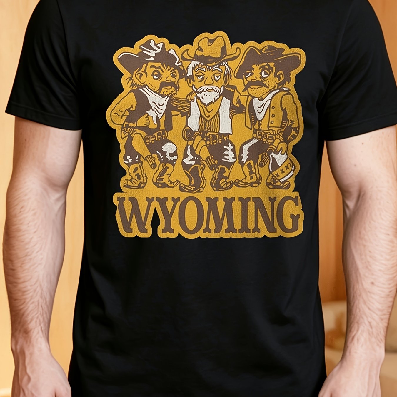 Men'S And Women'S Western Style Three Cartoon Cowboys Wyoming Unisex 100% T-Shirt, Soft, All Season Casual Streetwear Essential, All-Match All Season Style, Affordable Daily Wear And Perfect Christmas Gift for Fans And Friends - 220G