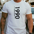 Men's 1990 Limited Edition Graphic T-Shirt- Casual Street Style, Soft and Breathable, 100% Fiber, Classic Crew Neck, Short-sleeved Summer T-shirt, Trendy Urban Fashion
