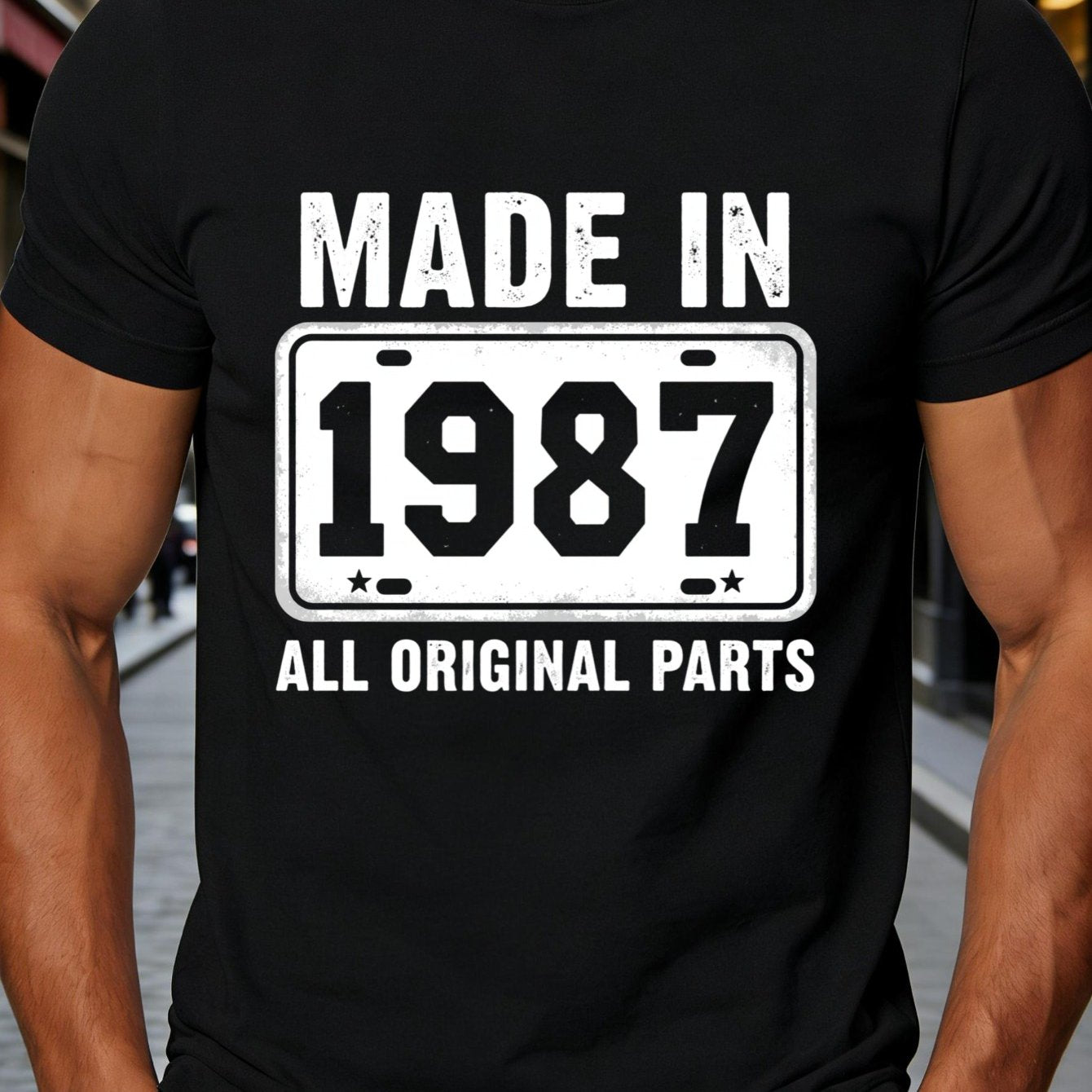 Men's Vintage 1987 Retro T-Shirt - Original Components Suitable for Casual Wear & Gym Training, Round Neck Solid Color Tee, Machine Washable Gift for Him, or Anniversary Present for Daily Wear and Special Occasions